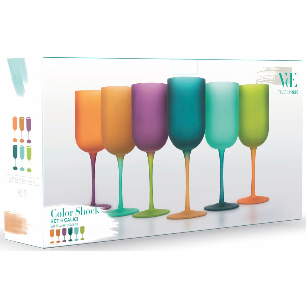 Villa d'Este Weinglas »Color Shock«, (Set, 6 tlg.), Gläser-Set, 6-teilig, Inhalt 450 ml