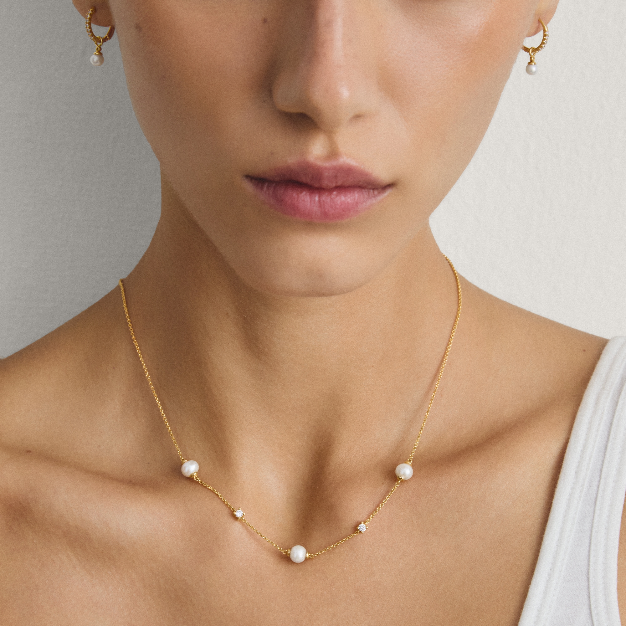 THOMAS SABO Kette mit Anhänger »Kette mit Perlen gelbgoldfarben« mit Zirkonia (synth.) - mit Süßwasserzuchtperle
