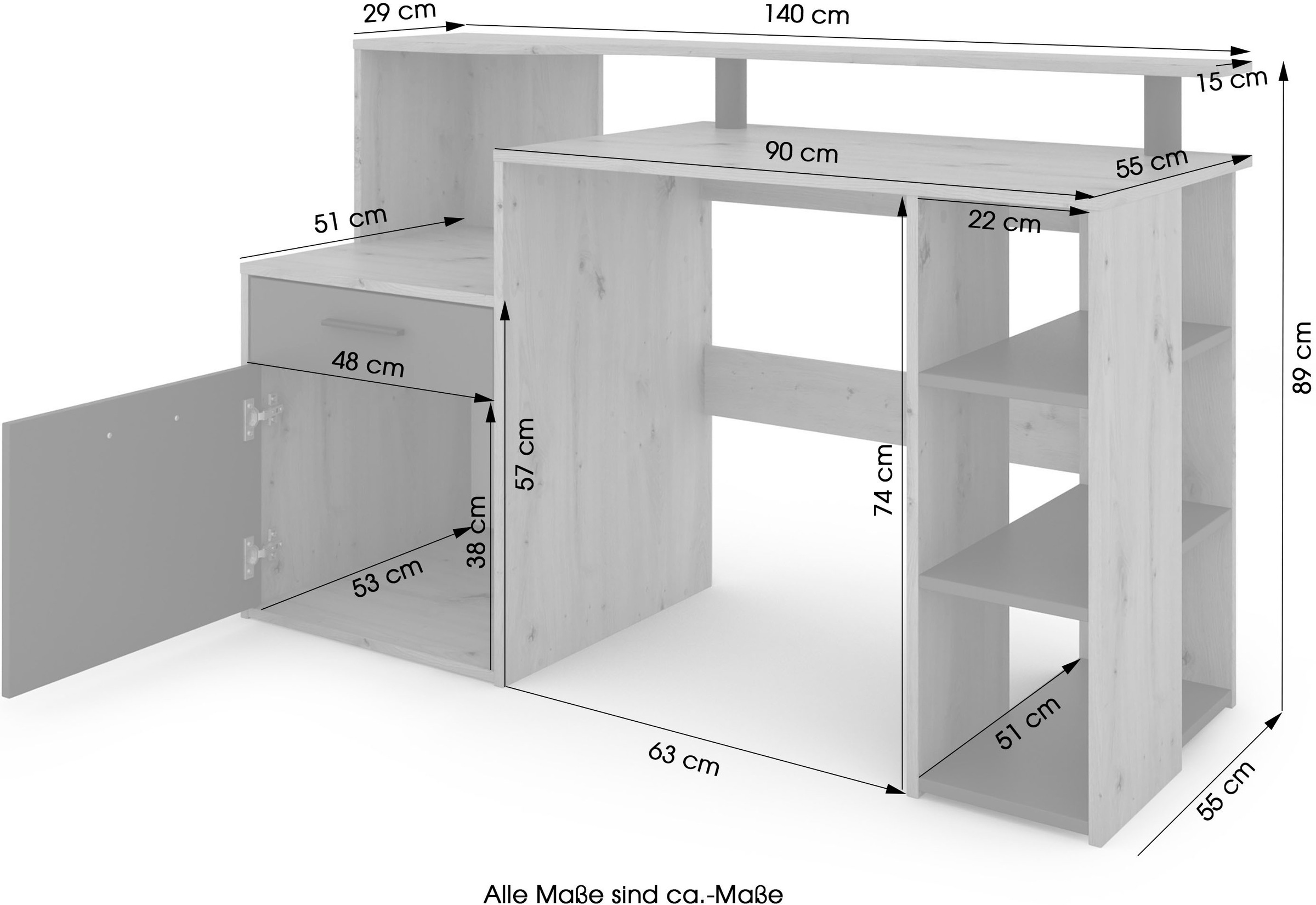byLIVING Schreibtisch »Louise«, Breite 140 cm, Regal-Schreibtisch mit viel Stauraum