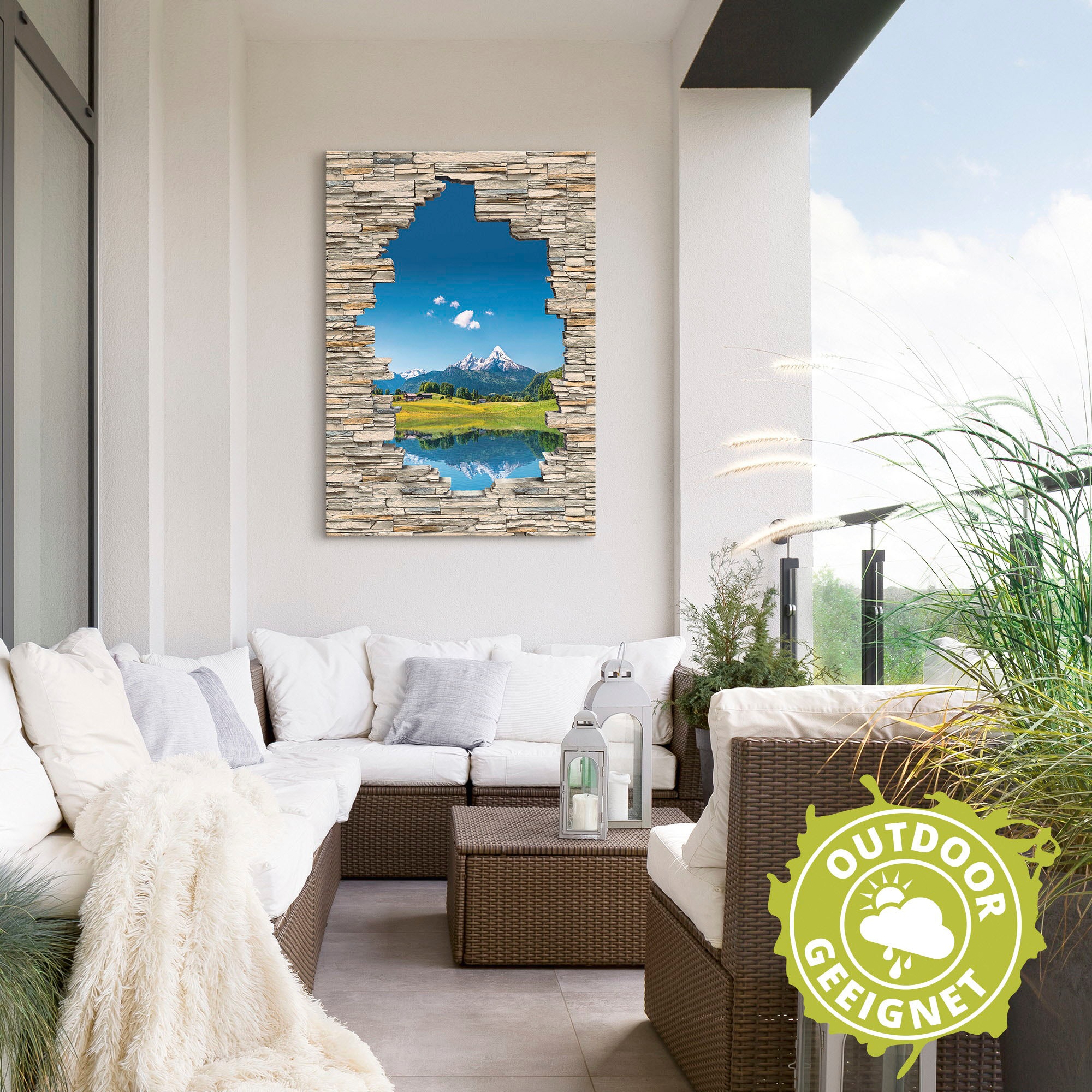 Artland Wandbild »Landschaft in den Alpen Blick Steinmauer«, Berge & Alpenbilder, (1 St.), als Leinwandbild in verschied. Größen