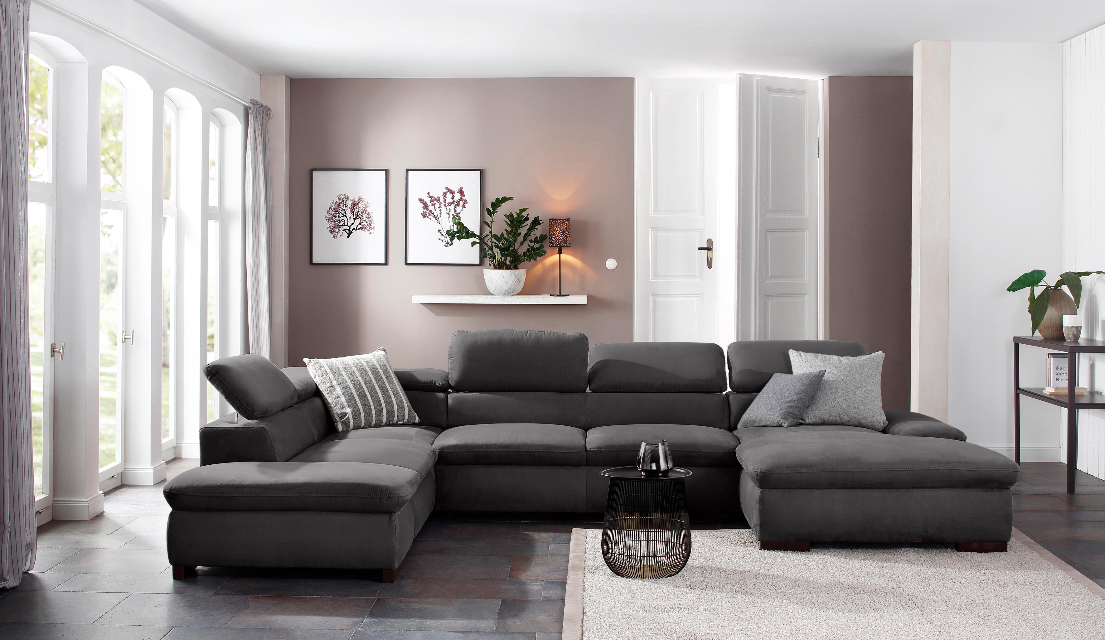 OTTO home Wohnlandschaft "Alberto U-Form, B: 350 cm, mit Kopfteilverstellung, XXL-Sofa" mit Schlaffunktion, Couch mit Lederoption