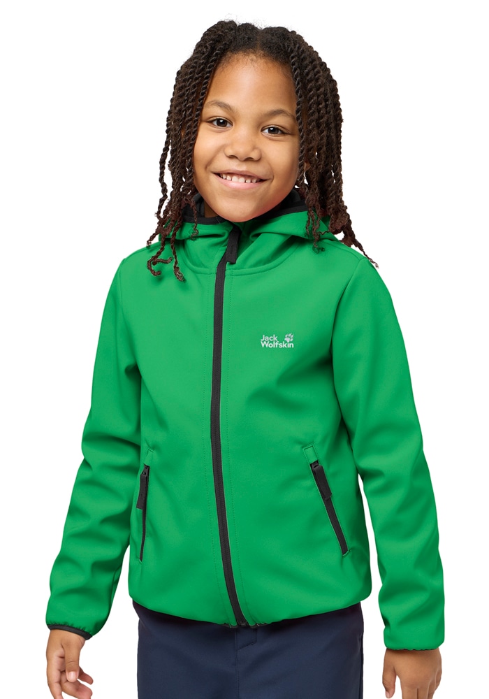 Jack Wolfskin Softshelljacke »FOURWINDS JACKET KIDS«, mit Kapuze, Winddicht, atmungsaktiv, Übergangsjacke