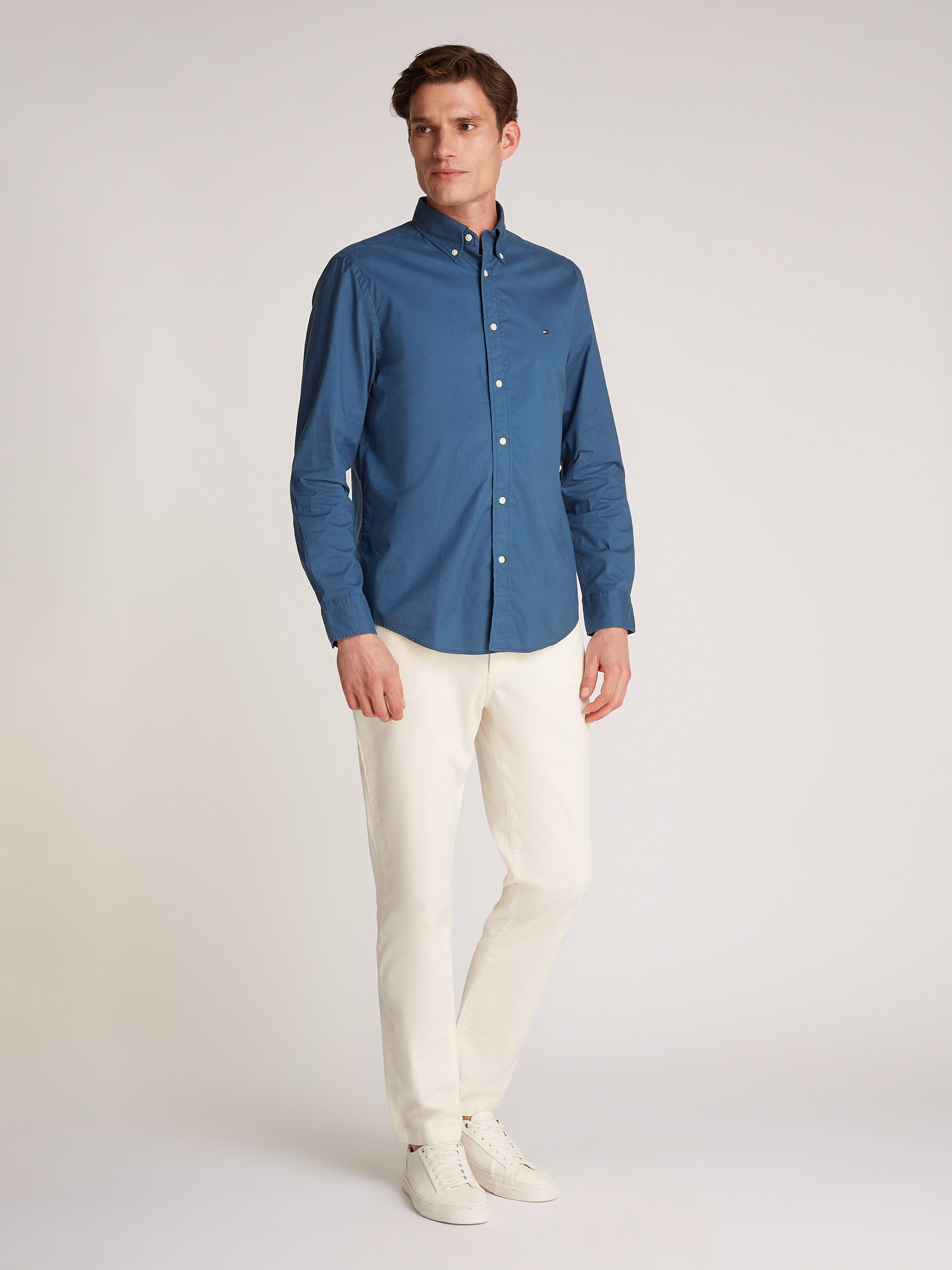 Tommy Hilfiger Businesshemd »FLEX POPLIN SOLID RF SHIRT 1«, mit Logostickerei