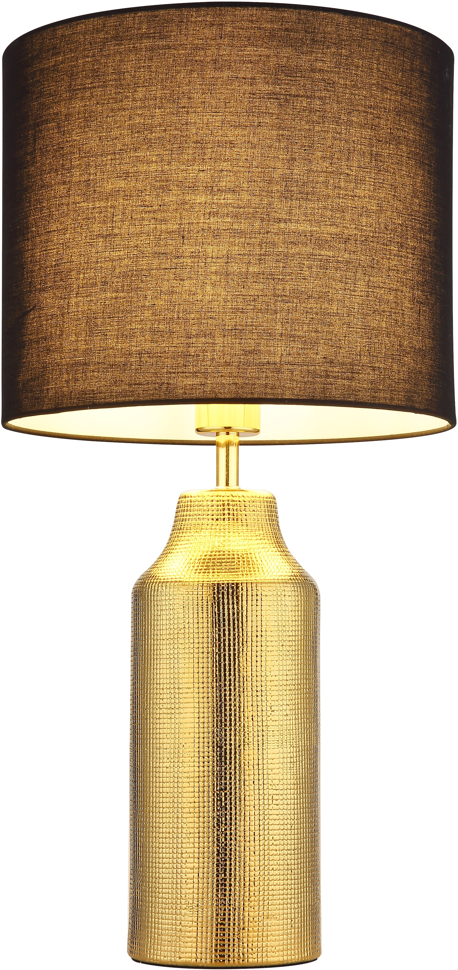 GLOBO LIGHTING Tischleuchte »ELDEN«, Leuchtmittel E27 | ohne Leuchtmittel, Tischlampe/Keramik/goldfarben/Textil schwarz/Wohnzimmer/Schlafzimmer