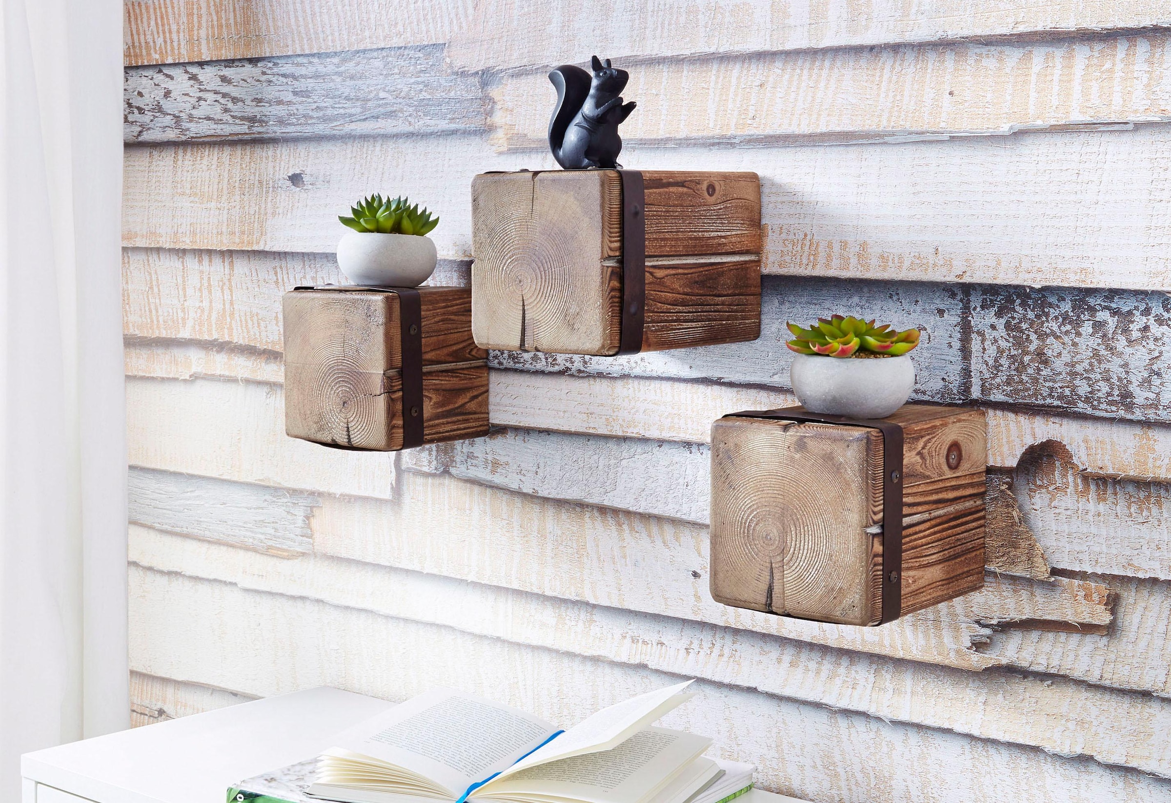 Home affaire Wandregal "Holzpfeiler" 3 tlg. günstig online kaufen