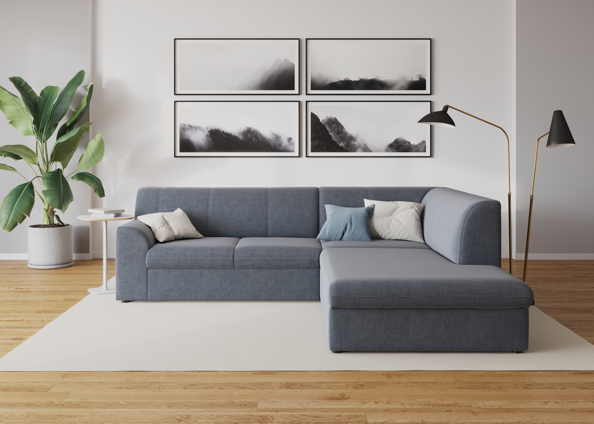 DOMO collection "Topper zeitlos elegant, kompakte StellmaßeL-Form" mit Ottomane, wahlweise mit Schlaffunktion