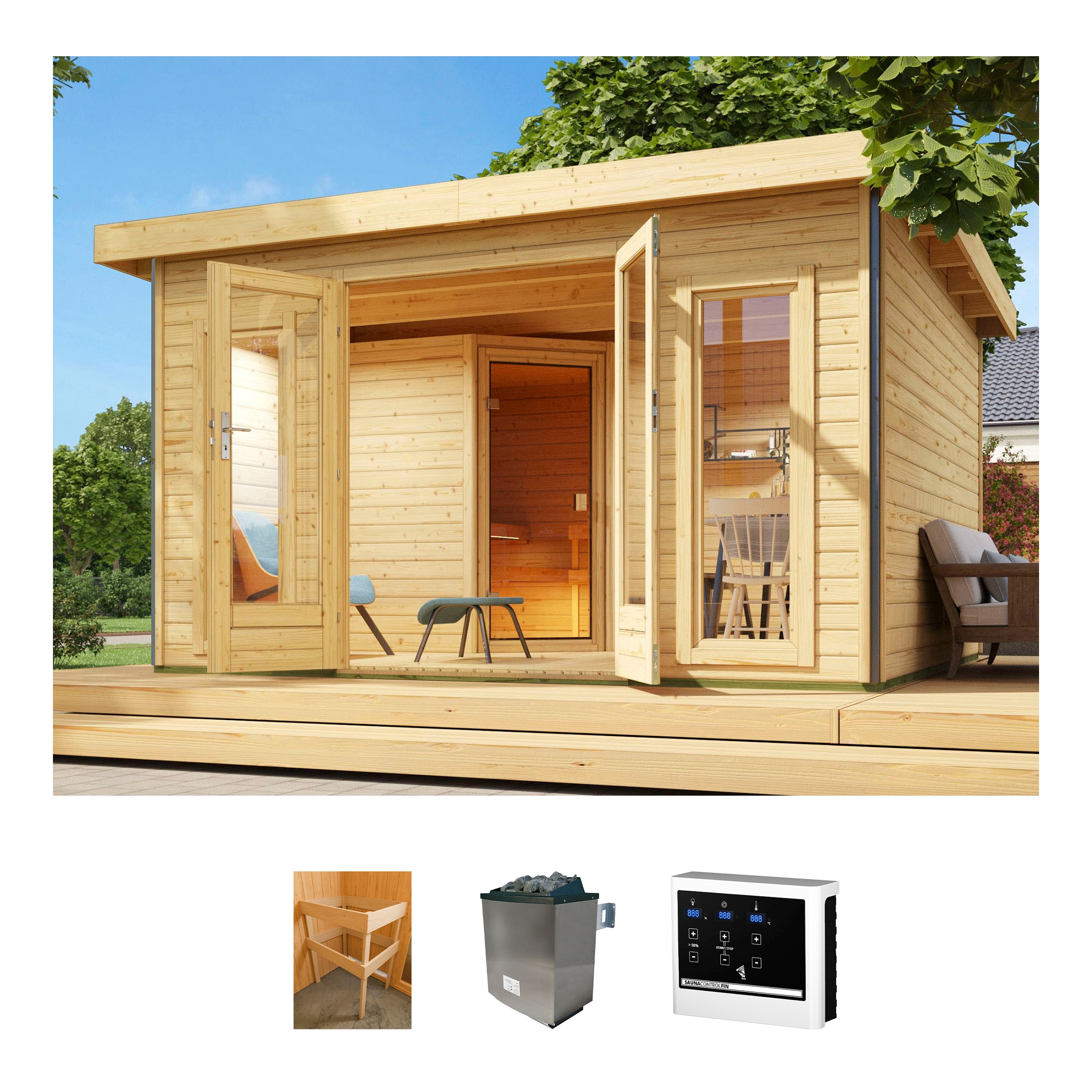KONIFERA Saunahaus "Maiko 3 SET A" Ofen 9 KW externe Strg easy