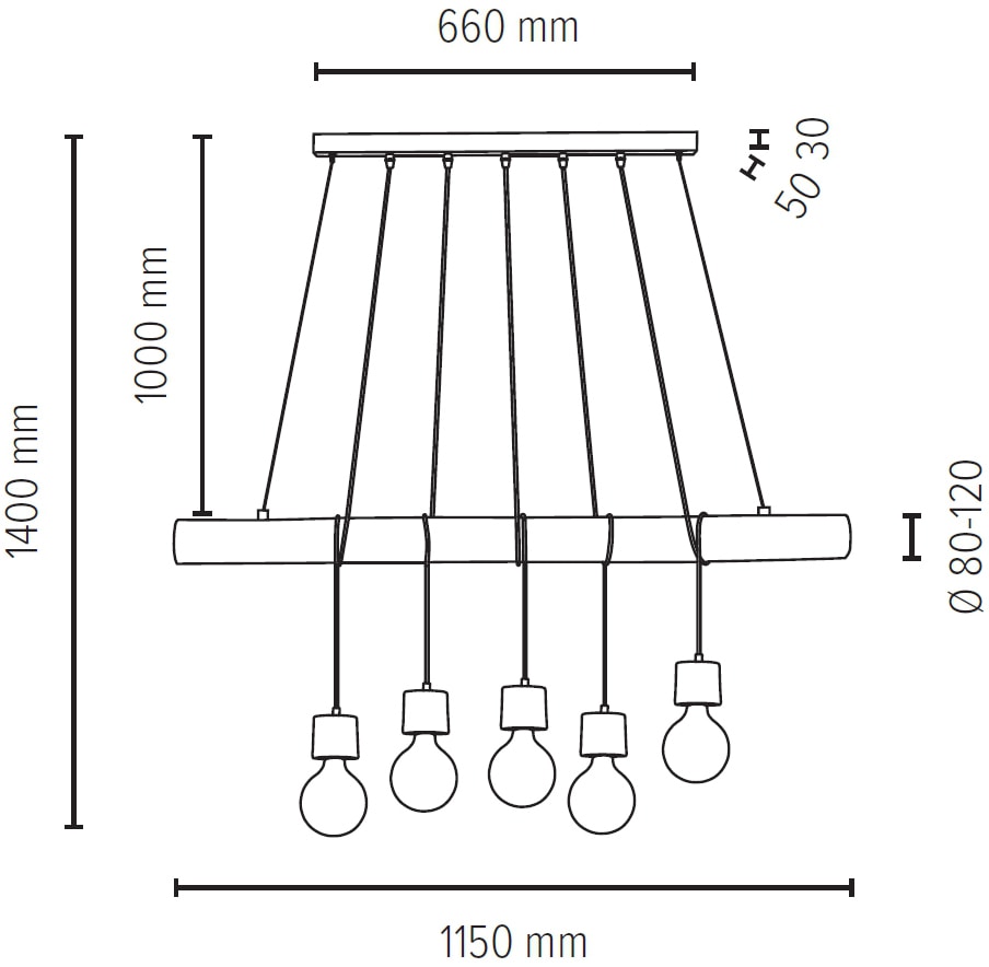 SPOT Light Pendelleuchte »TRABO BAUR Kiefernholz massivem Holzbalken cm Ø flammig-flammig, 8-12 | Hängeleuchte, 5 aus PINO«