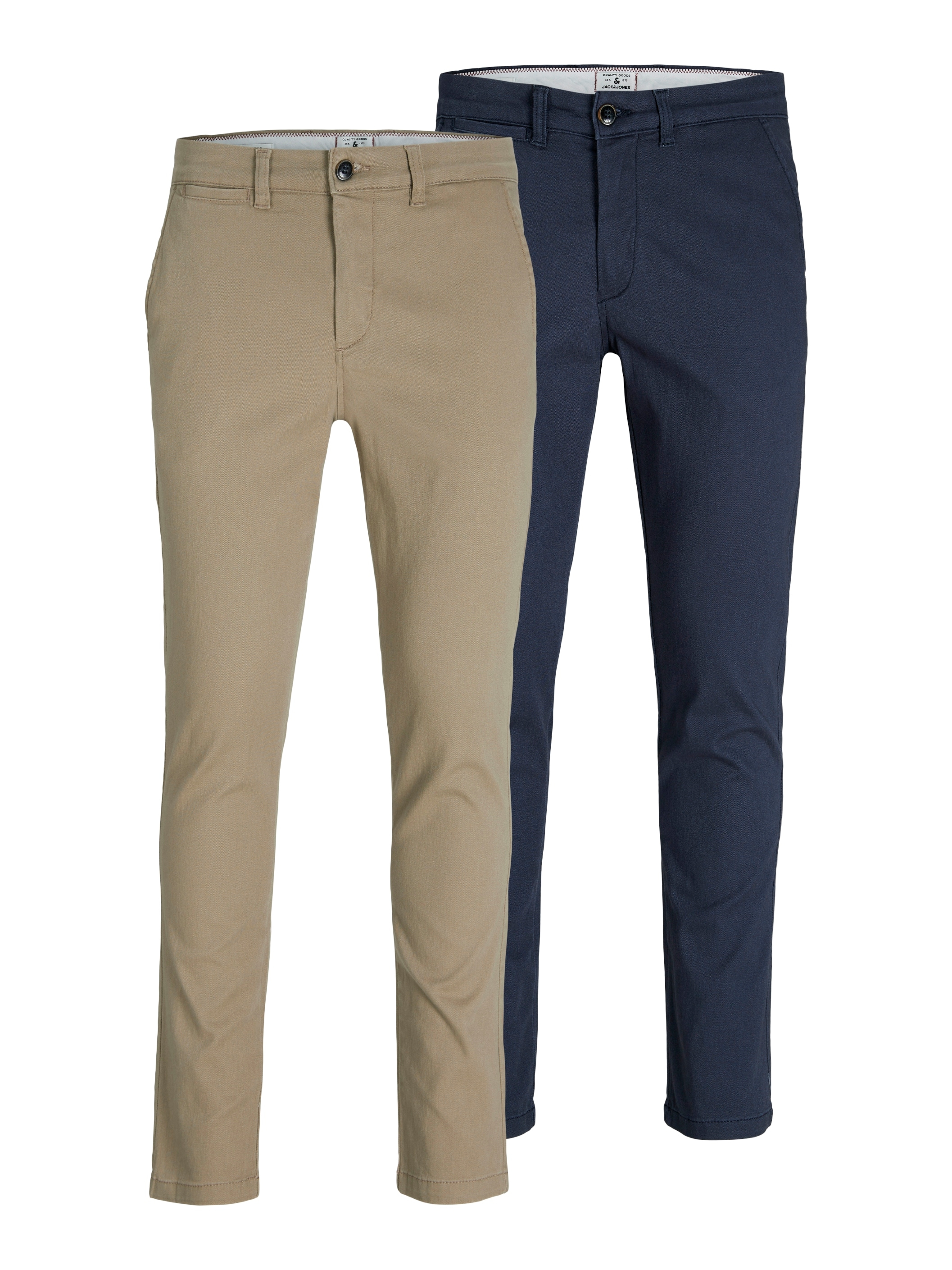 Chinohose JACK & JONES "SLIM FIT MARCO 2PCS", Herren, Gr. 32, Länge 34, beige, Twill, Obermaterial: 98% Baumwolle, 2% Elasthan, schmal lang, Hosen Chinohose