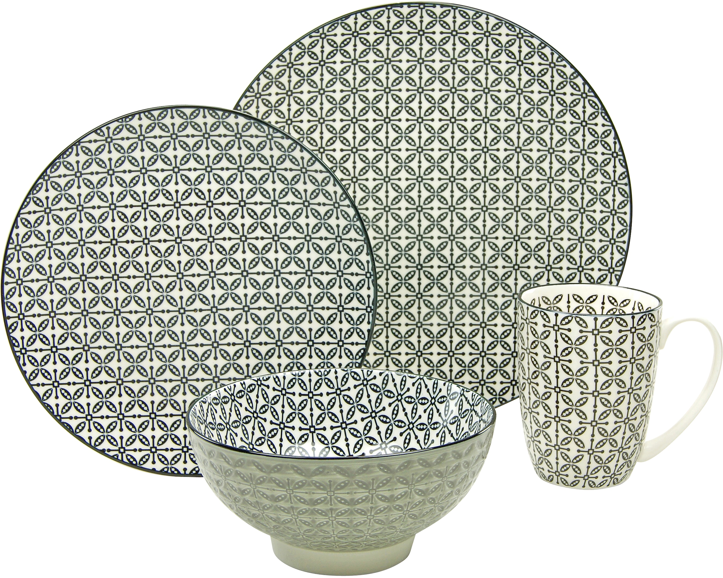 CreaTable Single Geschirr-Set »New Style black -Cross«, (Set, 4 tlg.), Spülmaschinengeeignet