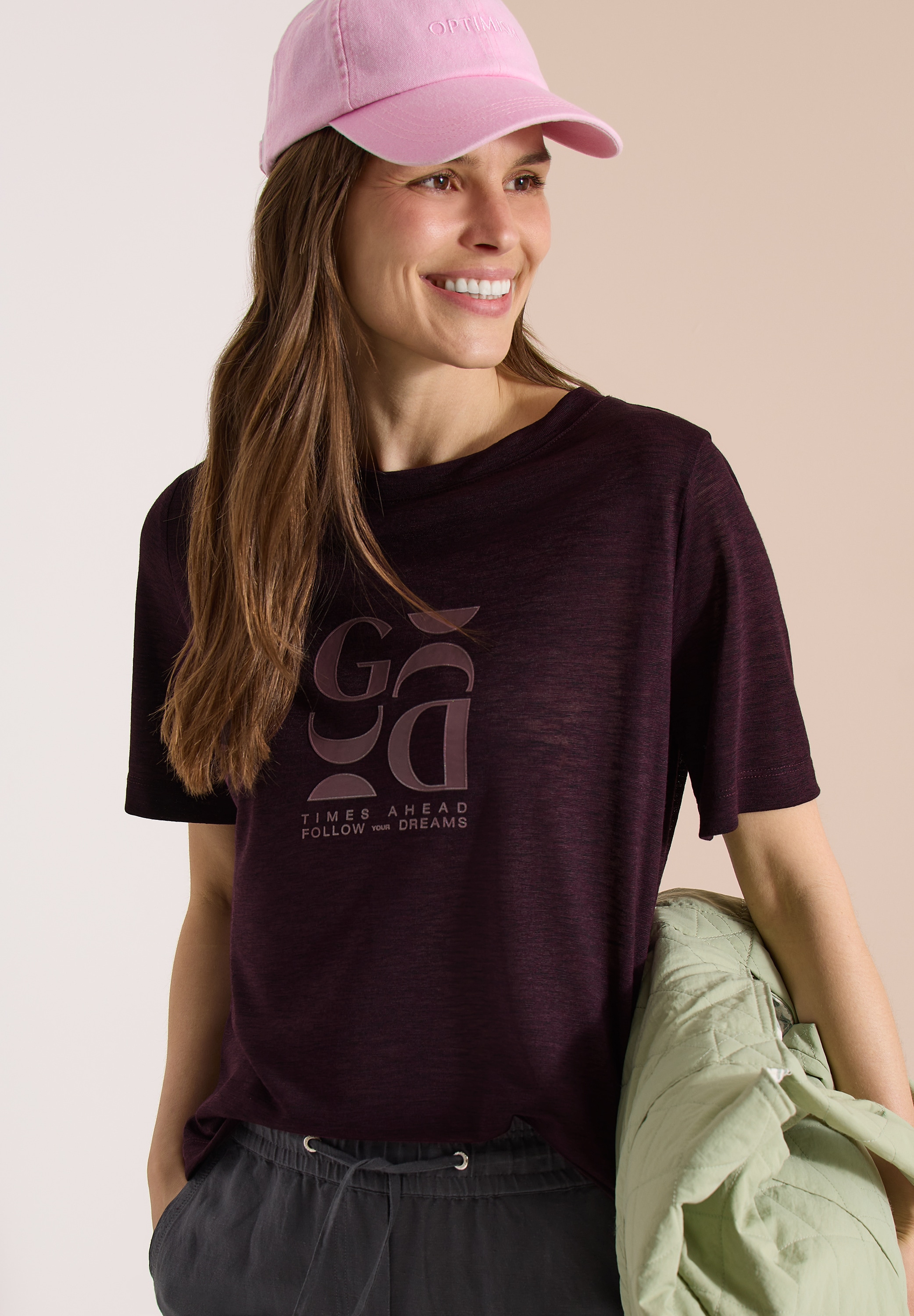 Cecil Kurzarmshirt Sommershirt in Leinen-Optik mit Print