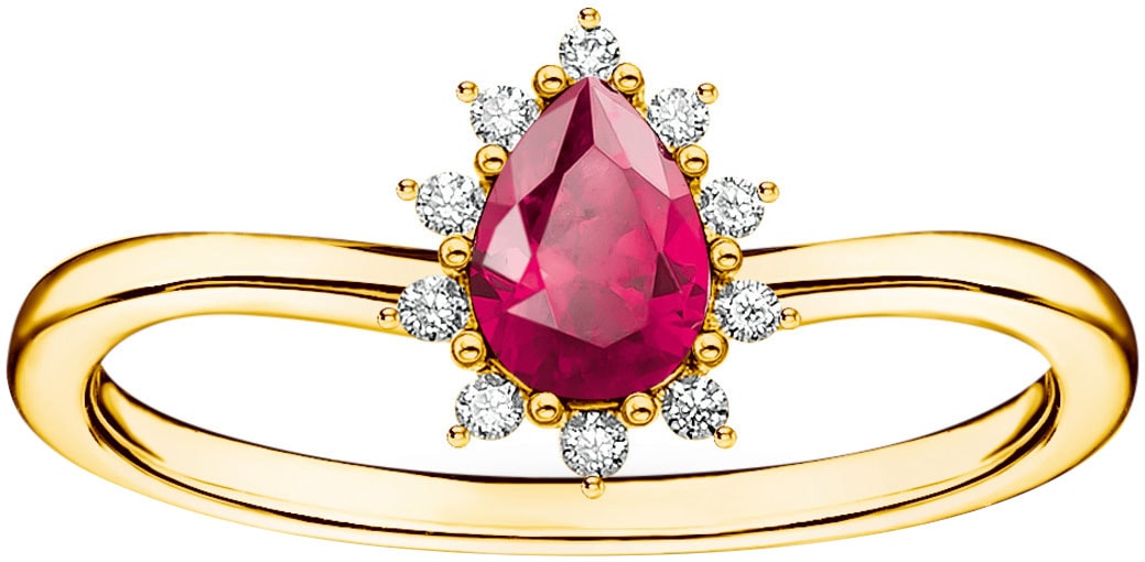 Fingerring THOMAS SABO "Vintage Romance" Gr. 60, bunt (gelbgoldfarben, weiß, rot), Fingerringe, Damen, 60, Silber 925 (recycelt), 1,6mm, Fingerring, mit Zirkonia (synth.), Saphir (synth.)