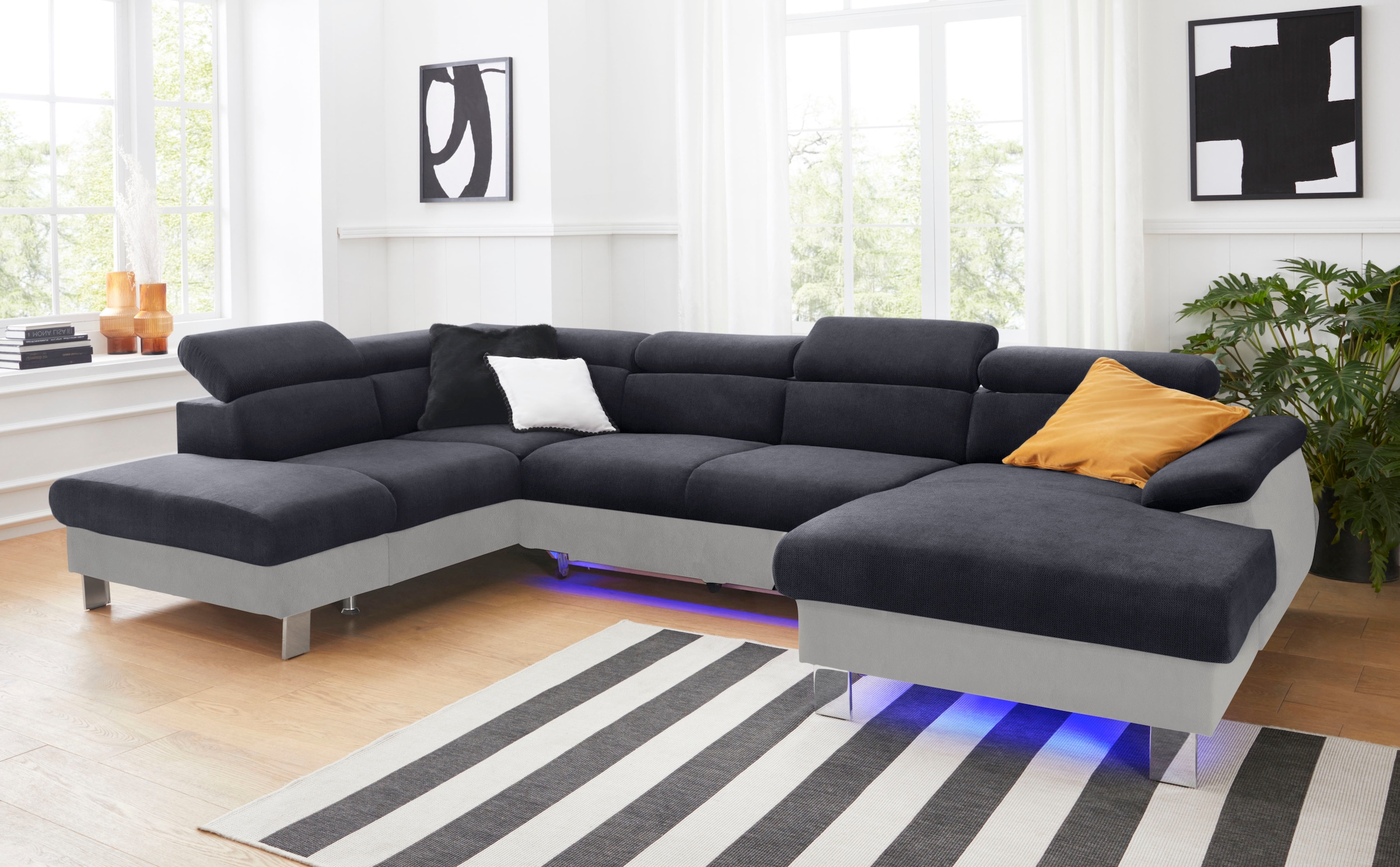 COTTA Wohnlandschaft "Komaris U-Form, B: 320 cm" mit Kopfteilverstellung, optional Schlaffunktion, Bettkasten & Licht