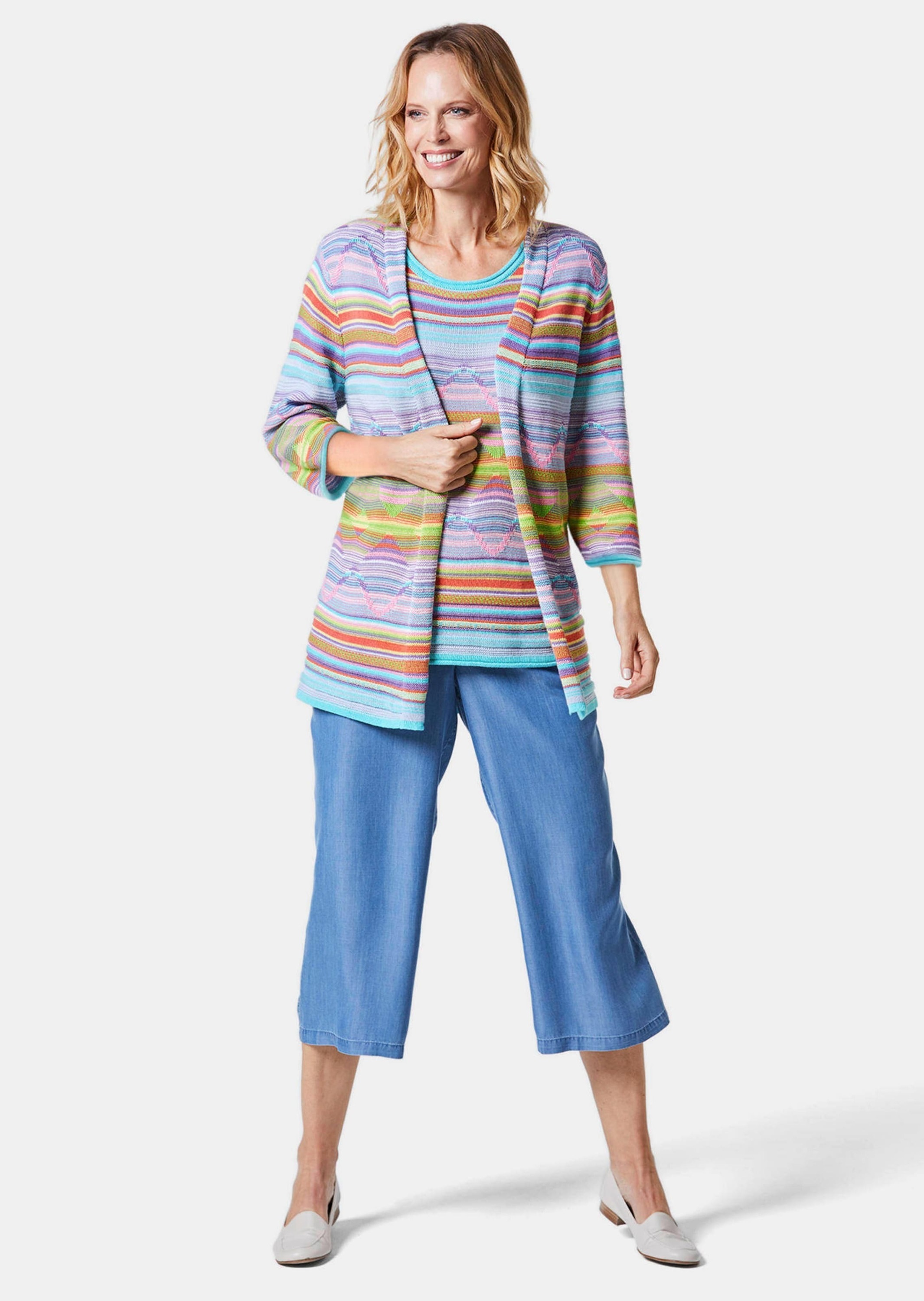 GOLDNER Strickjacke »Kurzgröße Abstrakt gemusterte Jaquardstrickjacke in offener Schnittform«