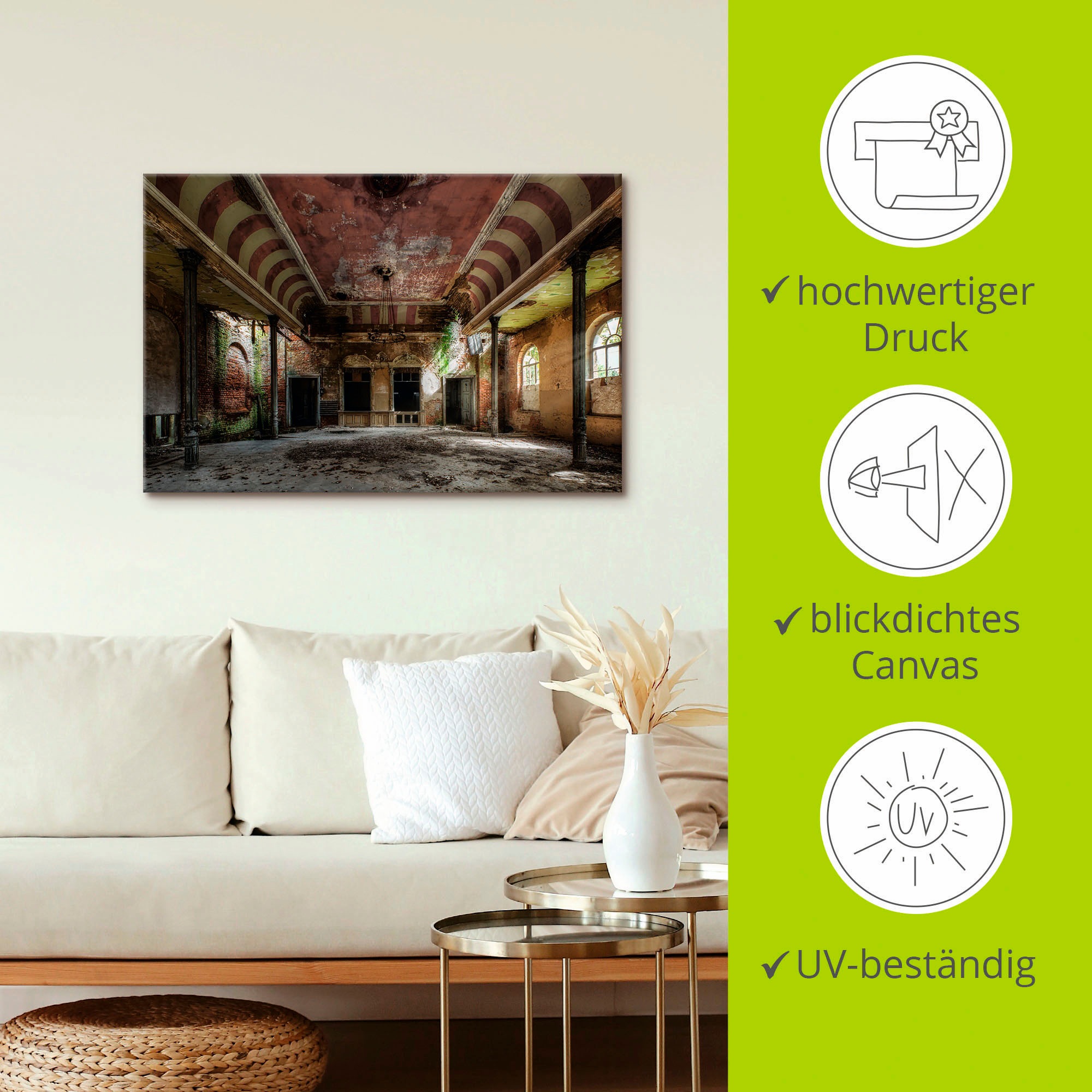 Artland Wandbild »Verlassener Ort - Ballsaal«, Gebäude, (1 St.), als Alubild, Outdoorbild, Leinwandbild, Poster, Wandaufkleber