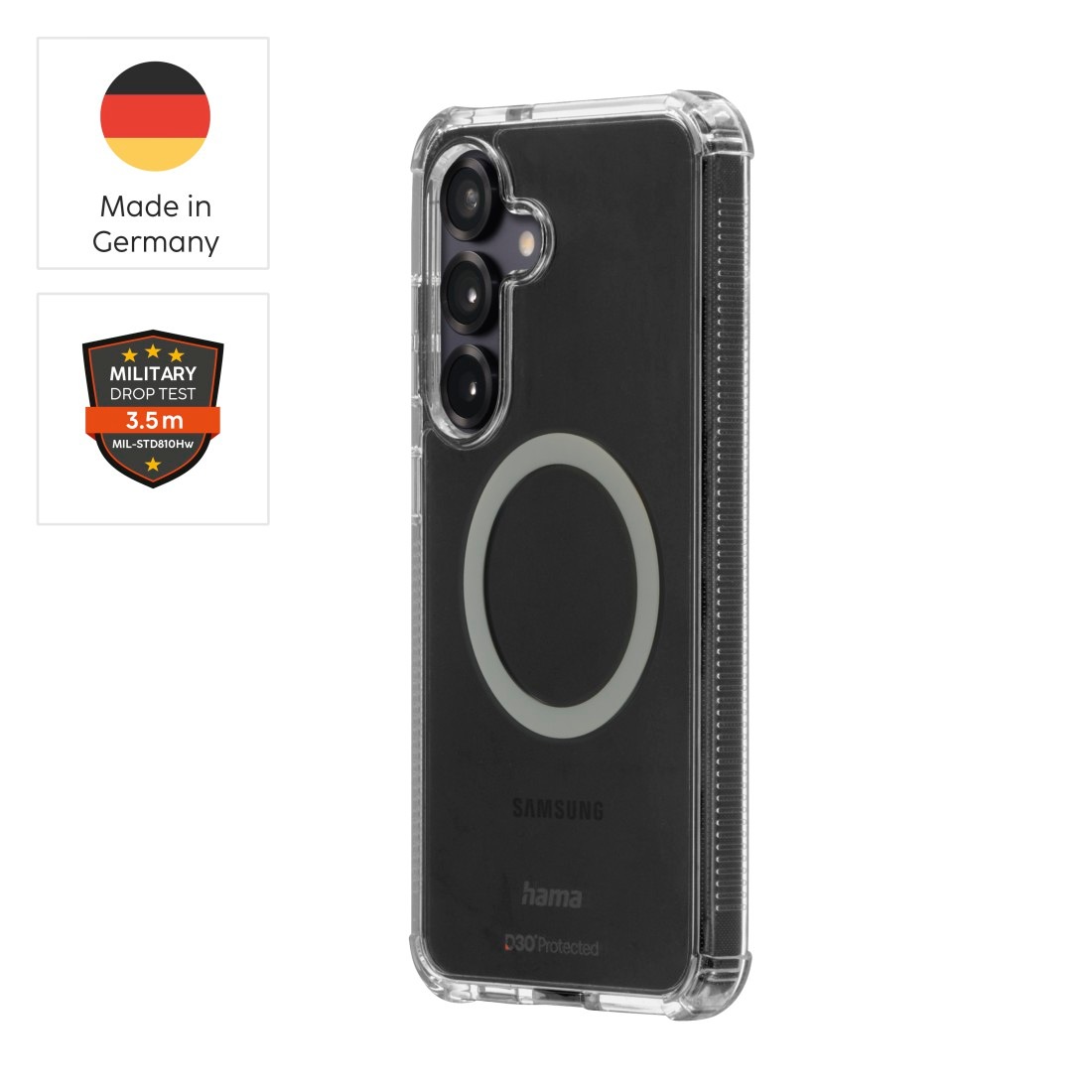 Hama Smartphone-Hülle »Handyhülle magnetisch für Galaxy S25+ (für Qi2, D3O, durchsichtig)«, Samsung Galaxy S25+, Wireless-Charging