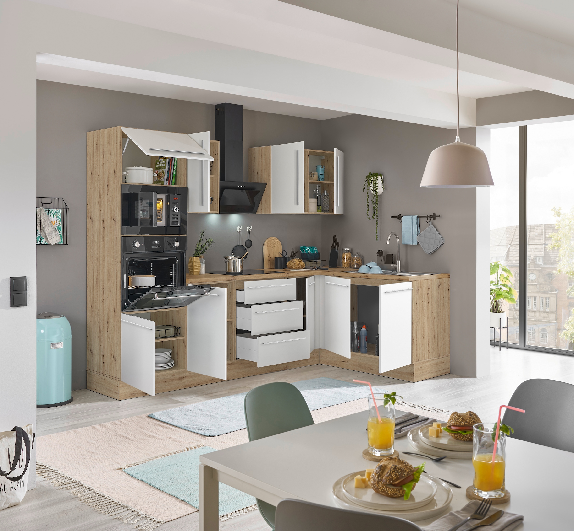 KOCHSTATION Winkelküche »Florida, Stellbreite 270x165 cm« wahlweise mit E-Geräten, mit Softclose für Türen und Schubkästen