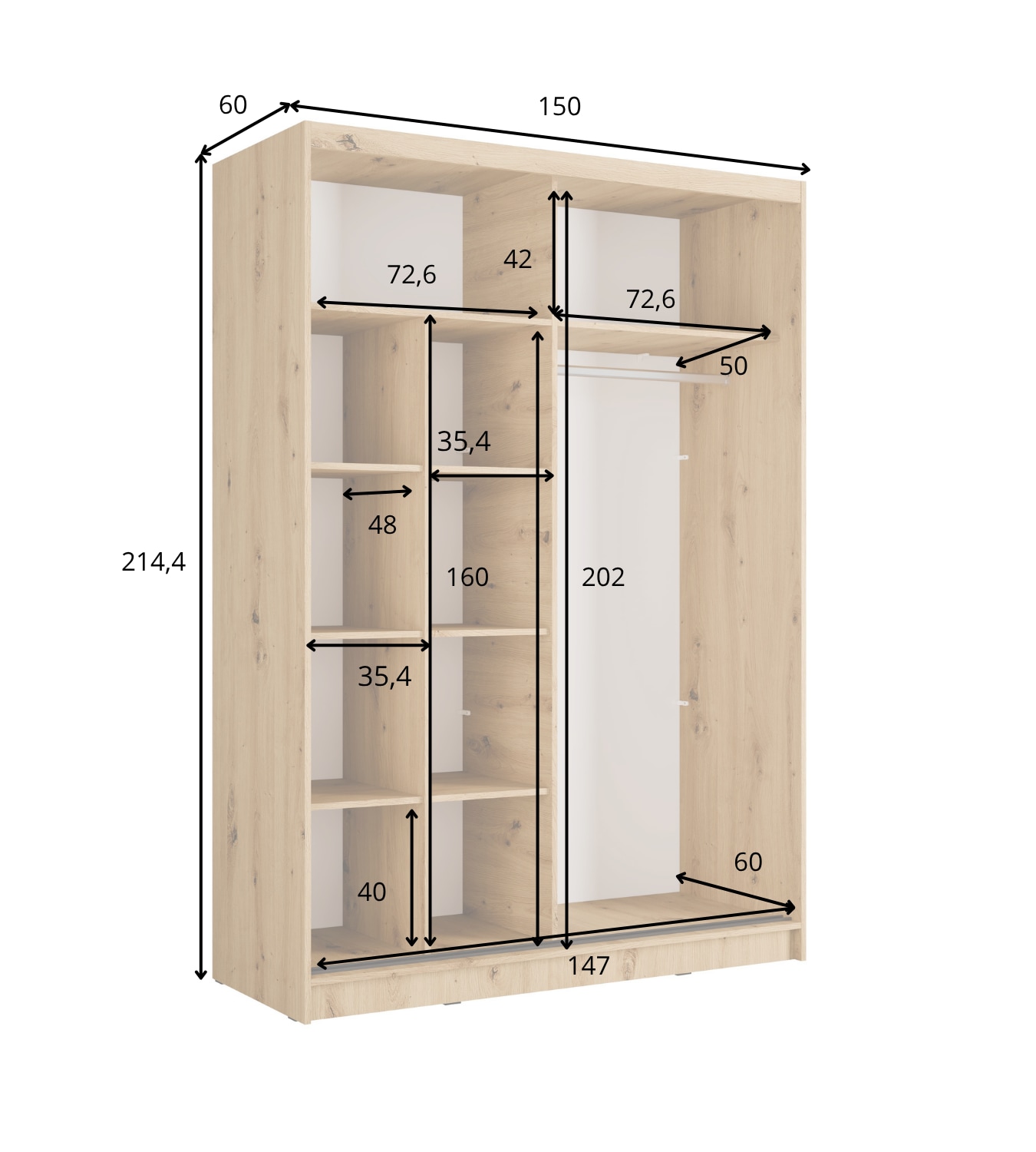 Home affaire Kleiderschrank »VILLEFRANCHE modern mit viel Stauraum, Fächer & Kleiderstange, Spiegel« Garderobe in 3 Breiten (155, 205, 248 cm), erhältlich in 3 Farben
