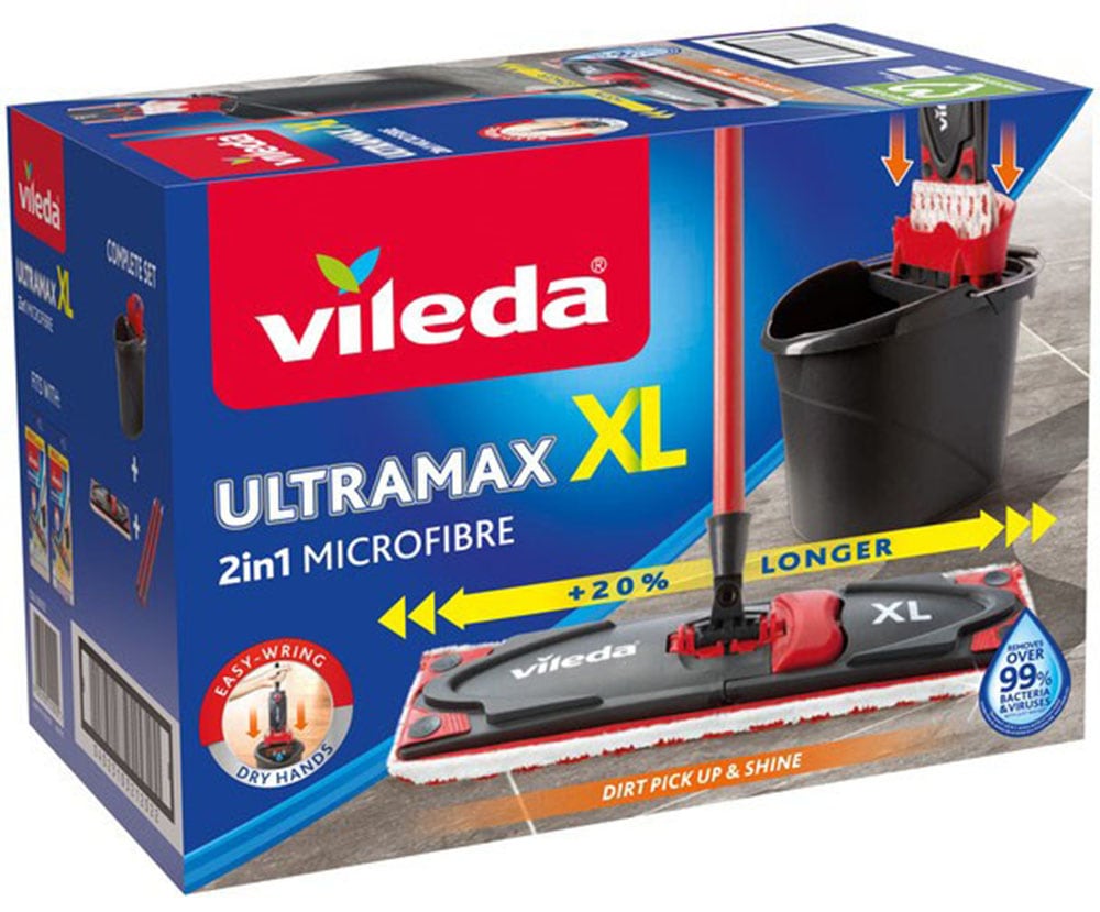 Vileda Bodenwischer-Set »Ultramax XL Universal Komplettbox«, (Set, 3 St.), 20 % längere Wischerplatte für eine schnellere Reinigung