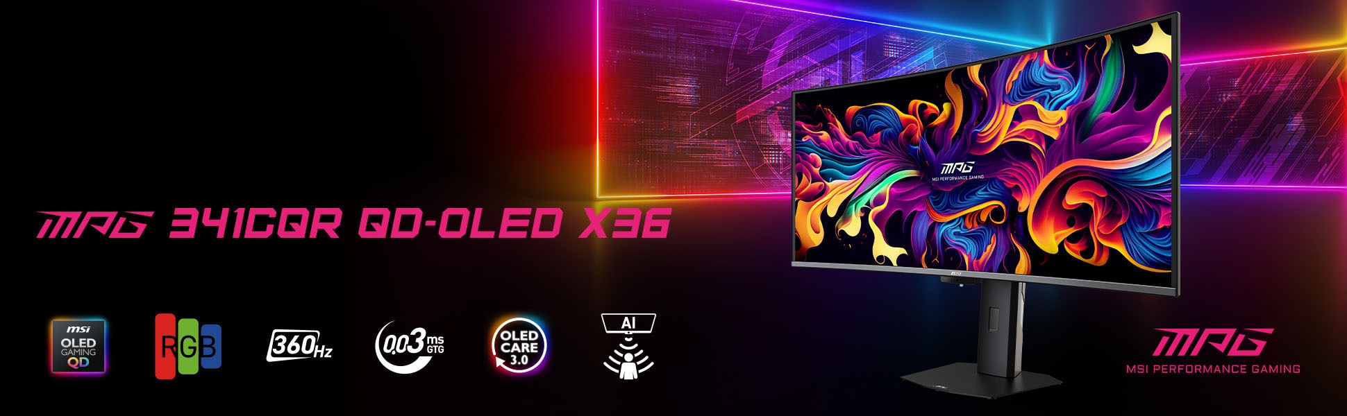 MSI Curved-Gaming-OLED-Monitor »MPG 341CQR QD-OLED X36« 86 cm/34 ″  3440 x 1440 px UWQHD 0,03 Reaktionszeit 360 Hz