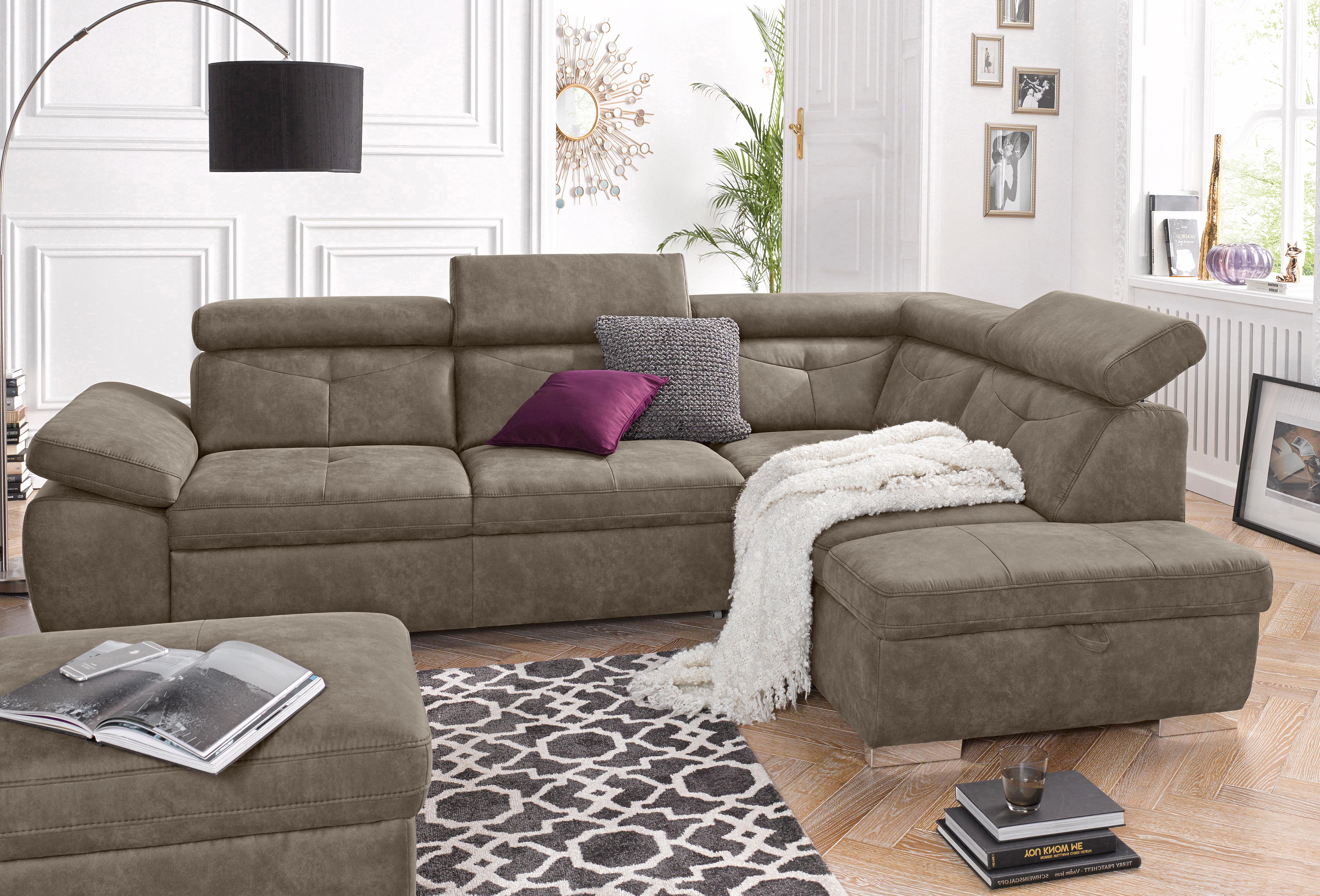 exxpo - sofa fashion Ecksofa "Spring, super bequem und komfortabel mit Armteil- und Kopfteilfunktion" mit Bettfunktion & Bettkasten, Luxus-Microfaser +Simply Clean