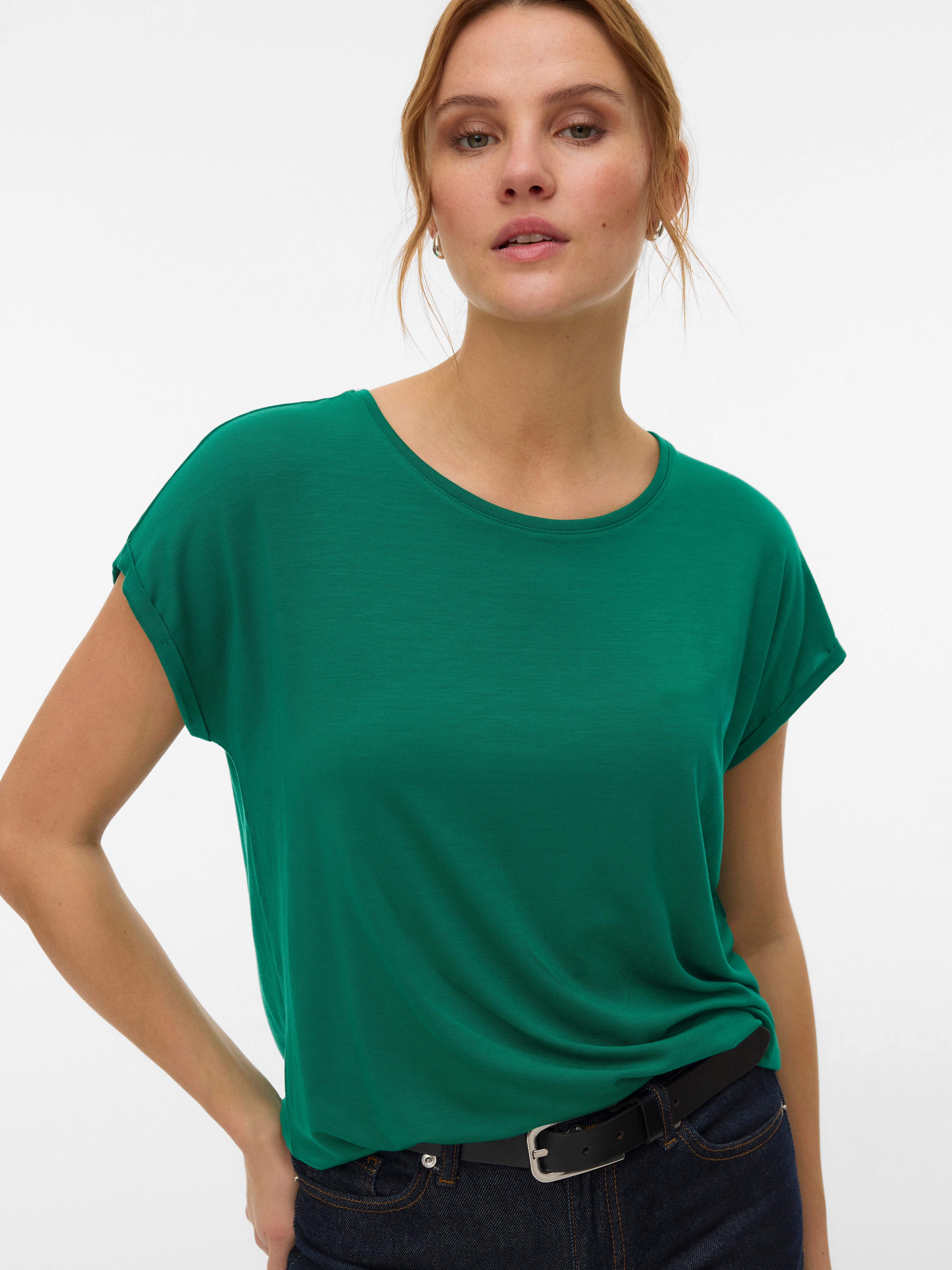 Vero Moda T-Shirt "VMAVA PLAIN SS TOP JRS NOOS" Materialmix, regular fit