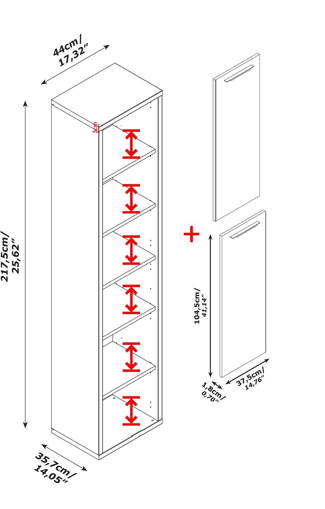 Composad Aktenschrank »DAVINCI«, mit 2 Türen und 6 Fächern, Maße (B/T/H): ca. 44x35,7x217,5 cm