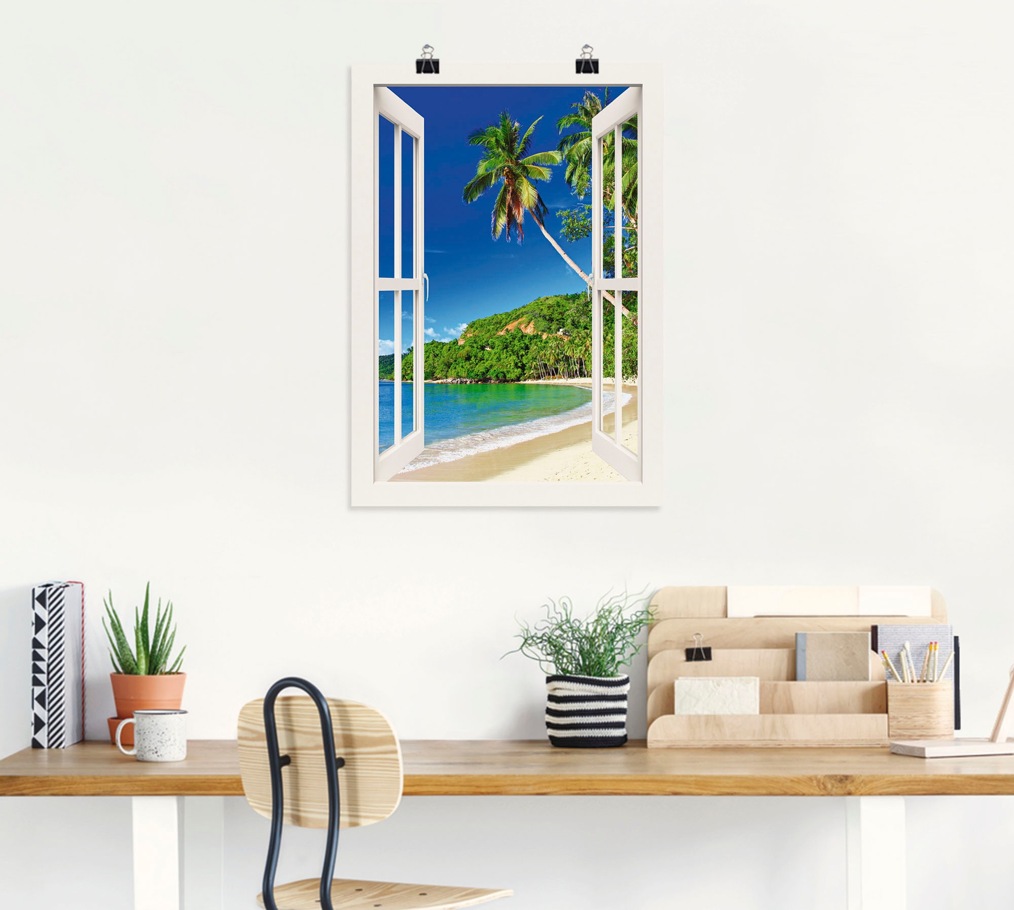 Artland Wandbild "Fensterblick Paradies" Fensterblick 1 Stk. tlg. als Leinw günstig online kaufen