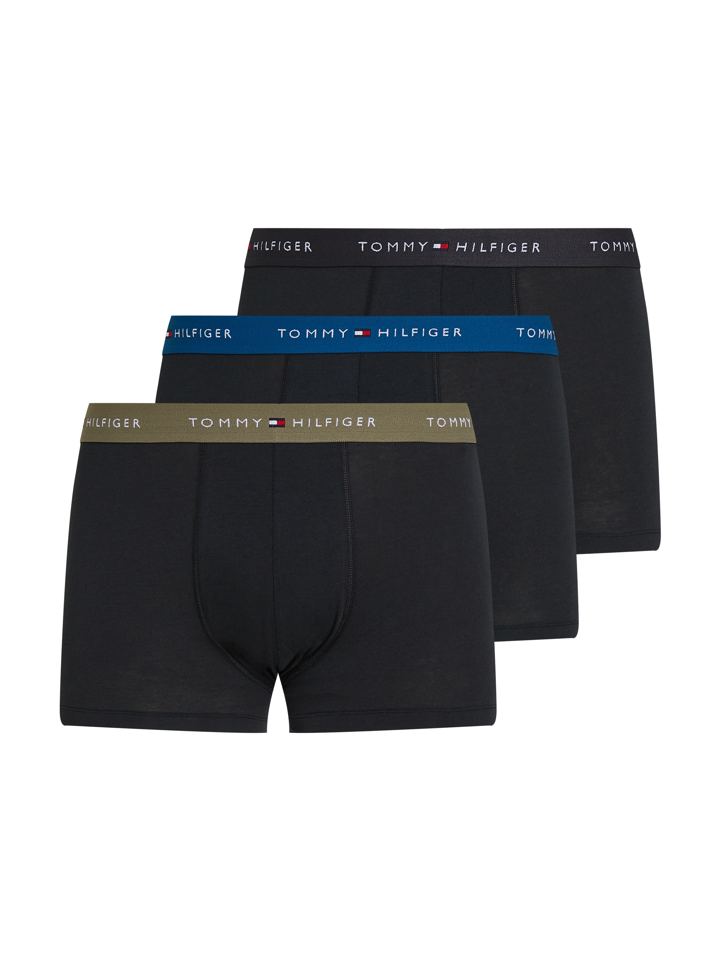 Tommy Hilfiger 3-er Set Trunks Schwarz mit verschiedenfarbigem Webbund günstig online kaufen