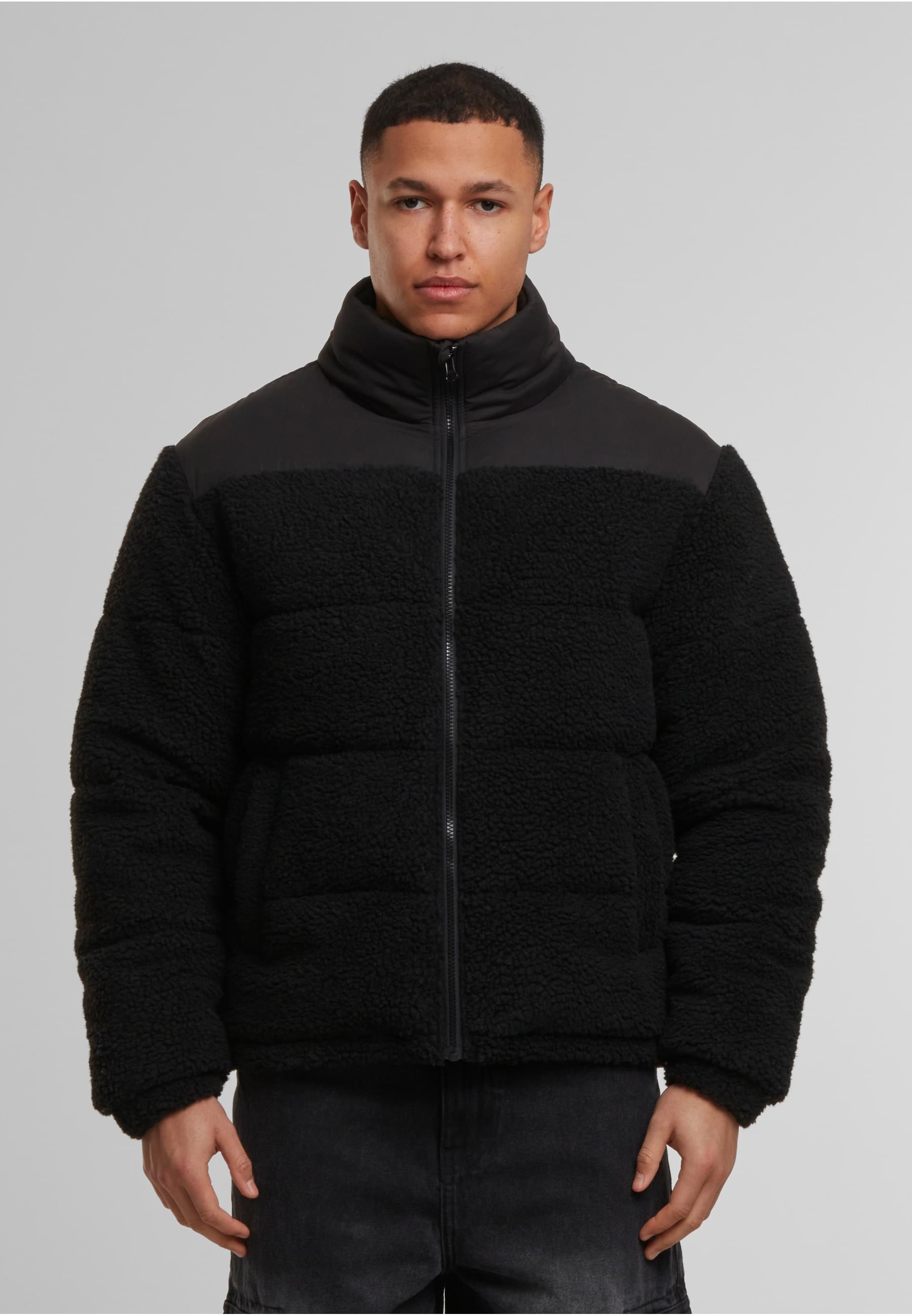 URBAN CLASSICS Winterjacke »Urban Classics Fabric Mix Teddy Puffer Jacket«, (1 St.), ohne Kapuze