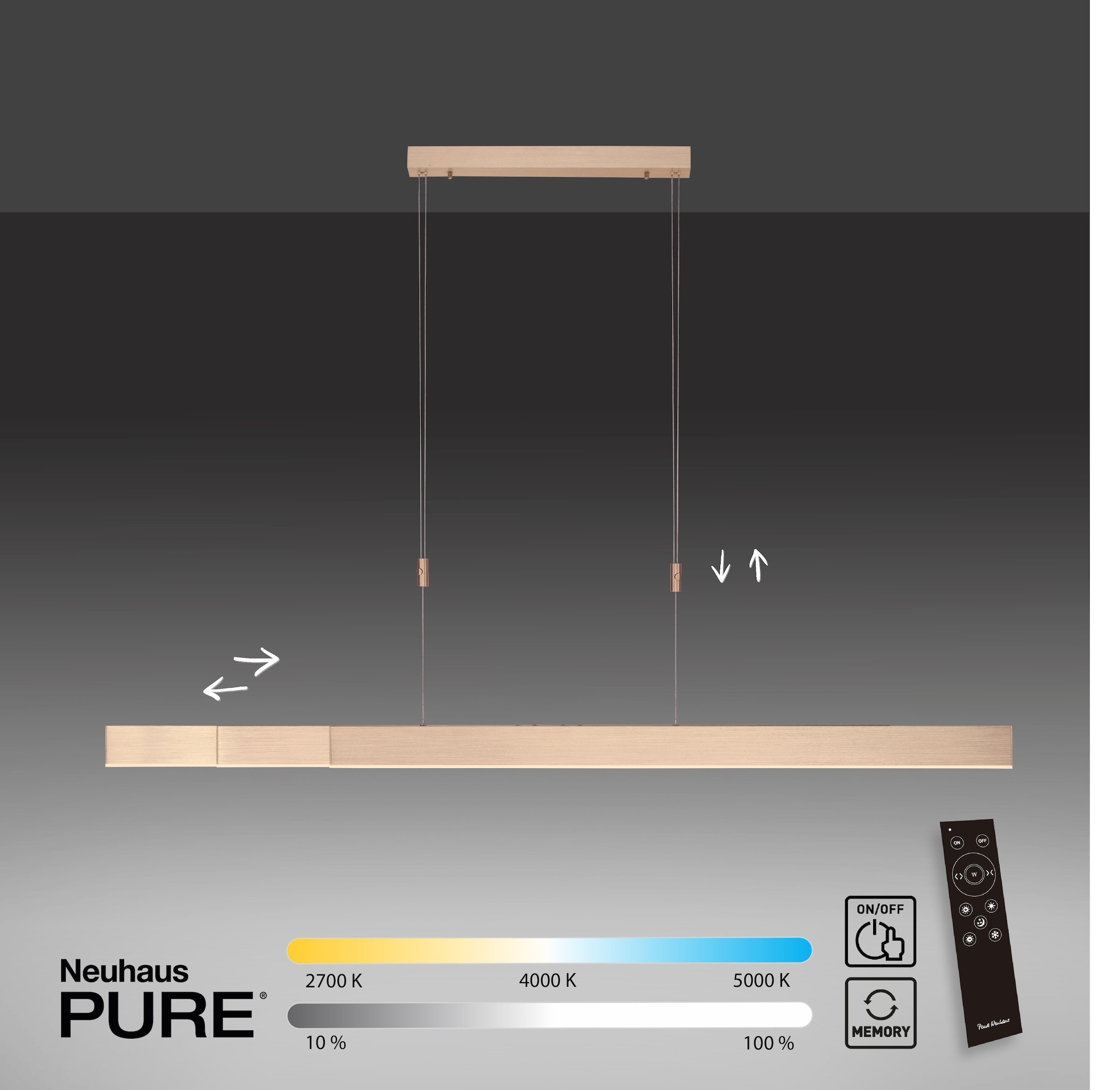 Neuhaus PURE LED Pendelleuchte »PURE Moto« LED-Board 1 Stk. warmweiß - kaltweiß e-SLIDE® Funktion, CCT, dimmbar, Fernbedienung