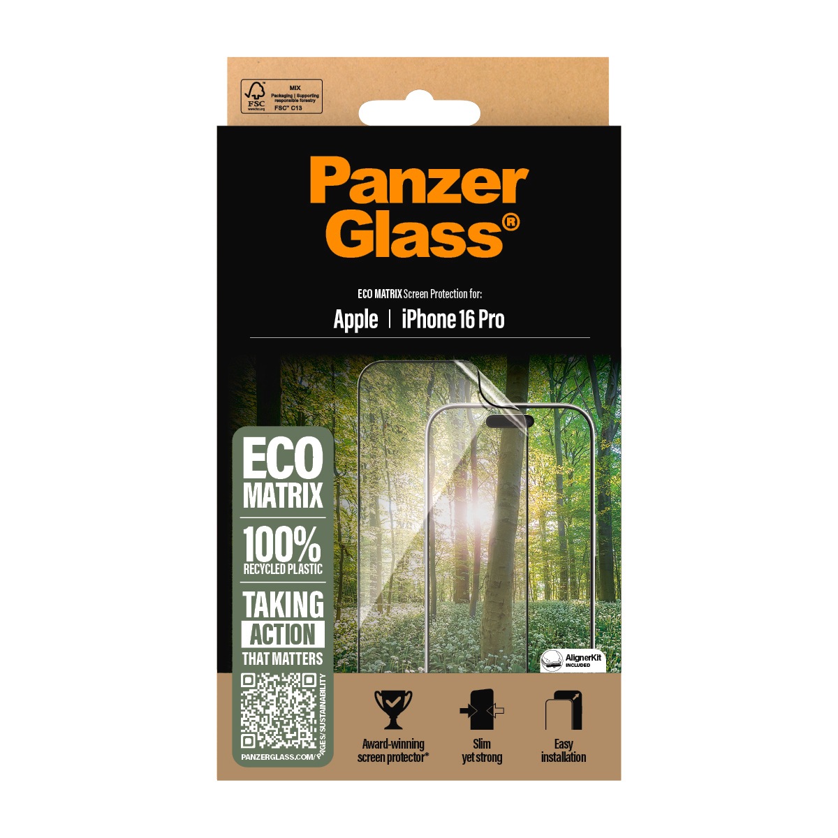 PanzerGlass Displayschutzfolie »ECO MATRIX Screen Protection«, für Apple iPhone 16 Pro, Displayschutz, Schutzfolie, Bildschirmschutz, kratz- & stoßfest