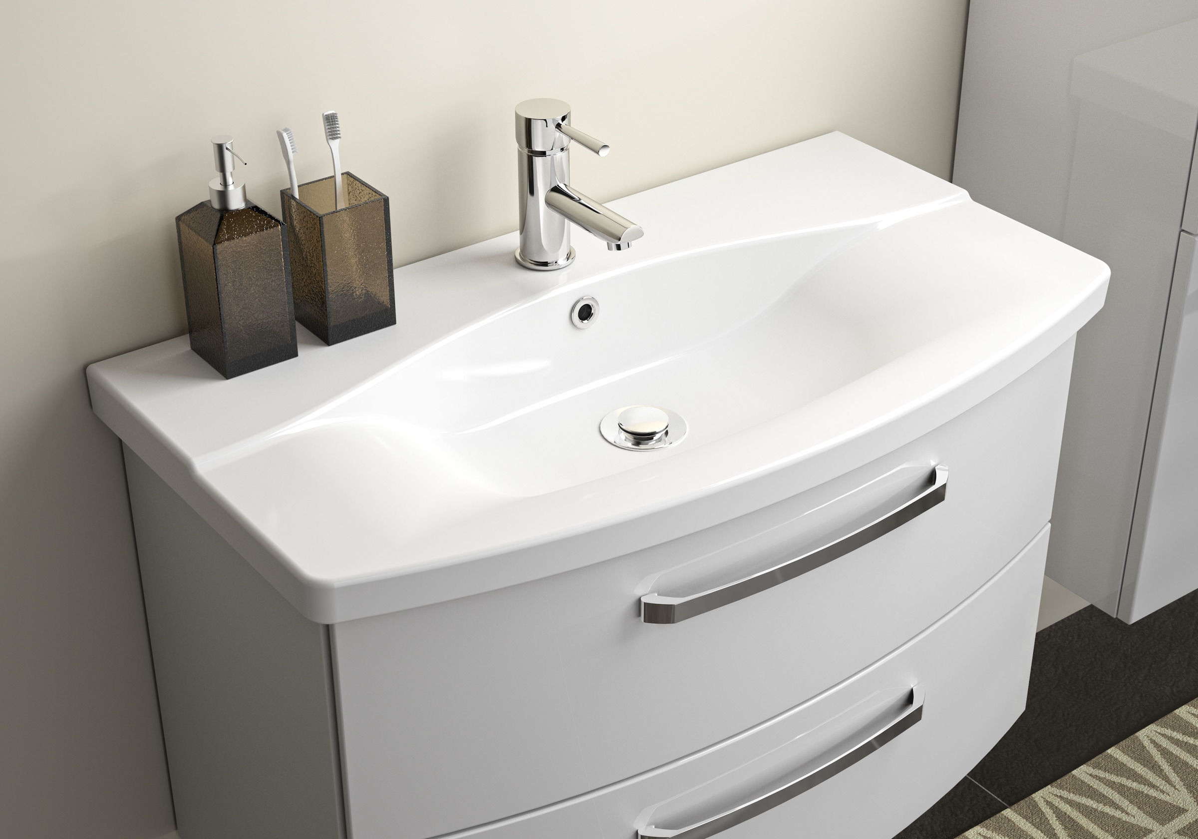 Saphir Waschtisch »Serie 4010 Keramik-Waschtisch mit Unterschrank, 84 cm breit«, Waschplatz mit 2 Schubladen, Badmöbel-Set mit Waschtisch