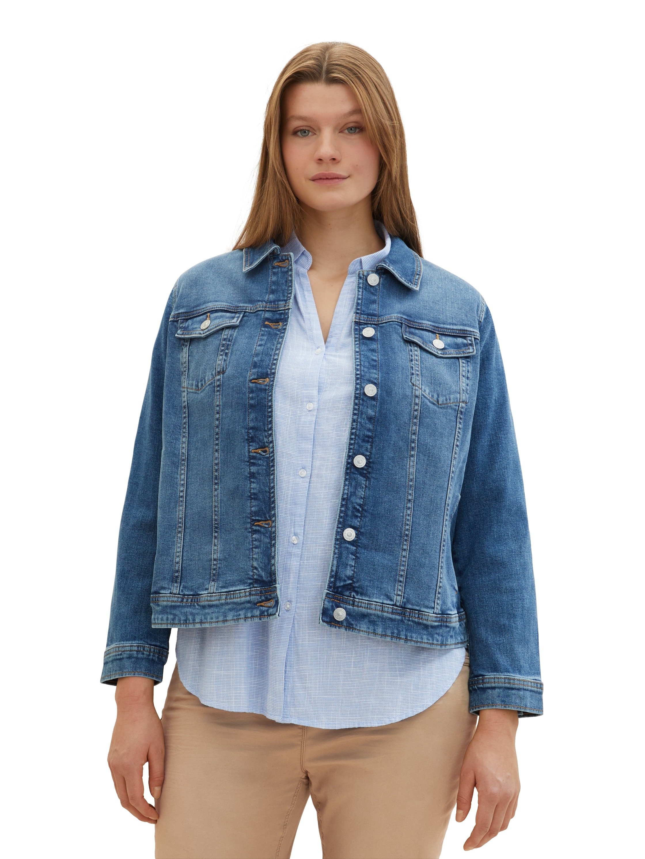TOM TAILOR PLUS Jeansjacke, ohne Kapuze, mit Knopfleiste und Stretch günstig online kaufen