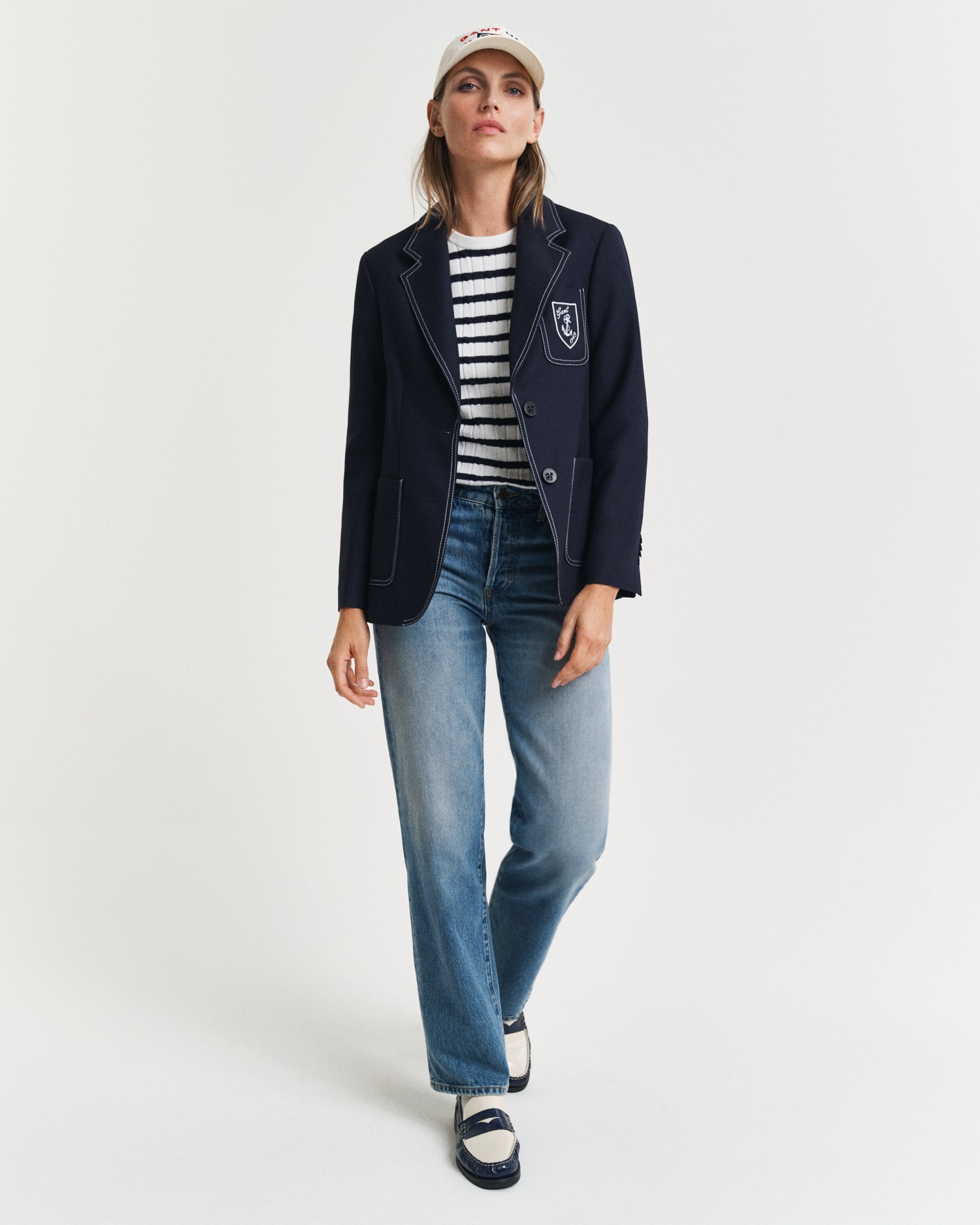 Rundhalspullover GANT "STRETCH COTTON CABLE STRIPE C-NECK", Damen, Gr. XL, weiß (eggshell), Strick, Obermaterial: 88% Baumwolle, 10% Polyamid, 2% Elasthan, slim fit, Rundhals, Rippbündchen, Pullover Rundhalspullover 3