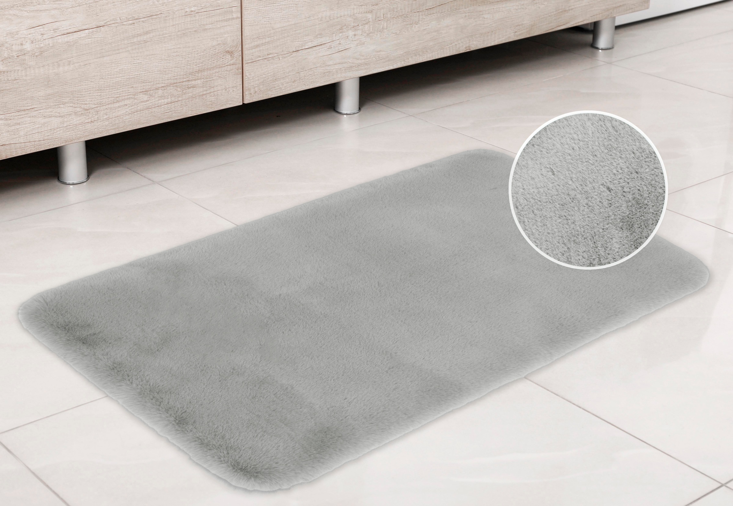 my home Badematte »Rabbit Badematten, Badvorleger, Badezimmer Teppich«, rutschhemmend beschichtet, strapazierfähig-fußbodenheizungsgeeignet-schnell trocknend, Kaninchenfell-Haptik, Badteppich, rechteckig, rund & als 3-tlg. Set
