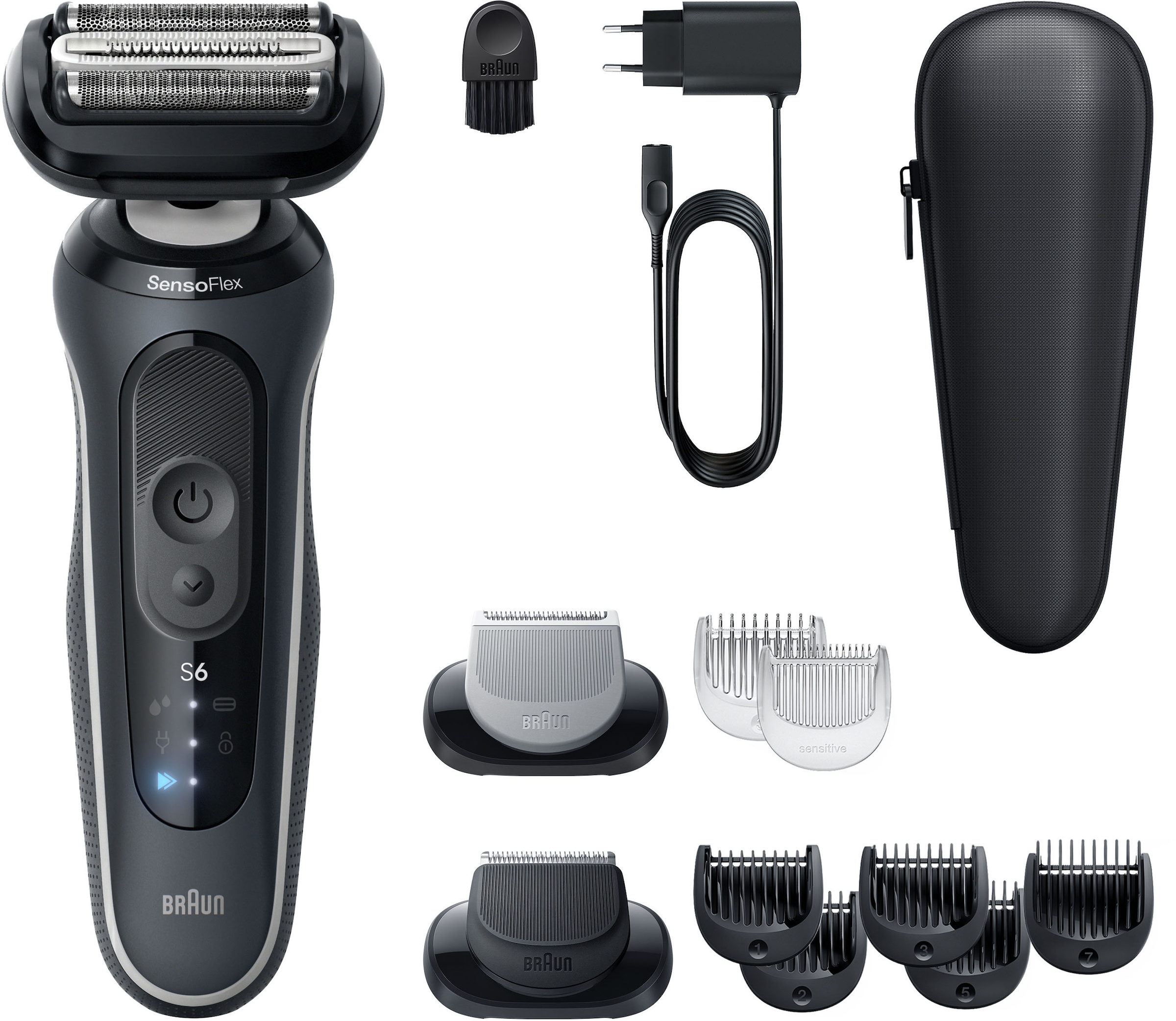 Braun Elektrorasierer »Series 6 62-G1650s«, 2 St. Aufsätze, 100% wasserdicht, +2 Aufsätze, bis zu 60 Min Akku, Made in Germany