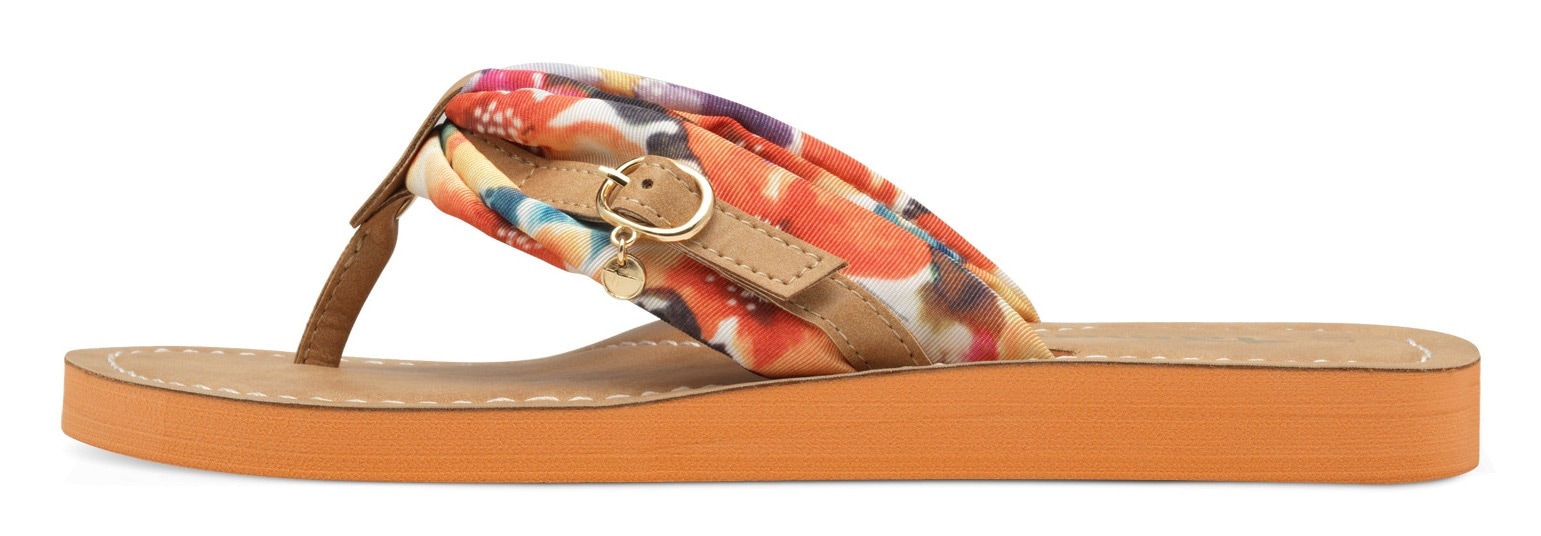 Tamaris Zehentrenner »AVRIL«, Sommerschuh, Flats, Schlappen mit T-Logoanhänger