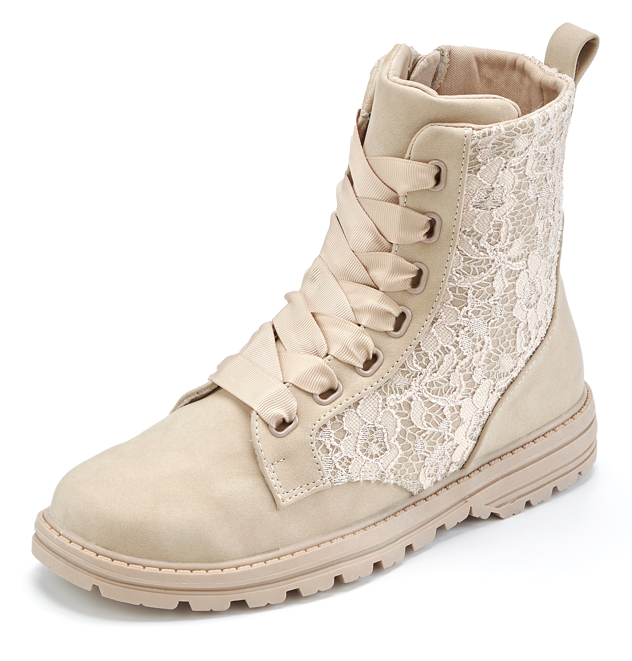 LASCANA Stiefelette »Schnürboots, Lace Boots, Combat Stiefeletten, Boots«  mit Spitze und Satin Schürsenkeln VEGAN