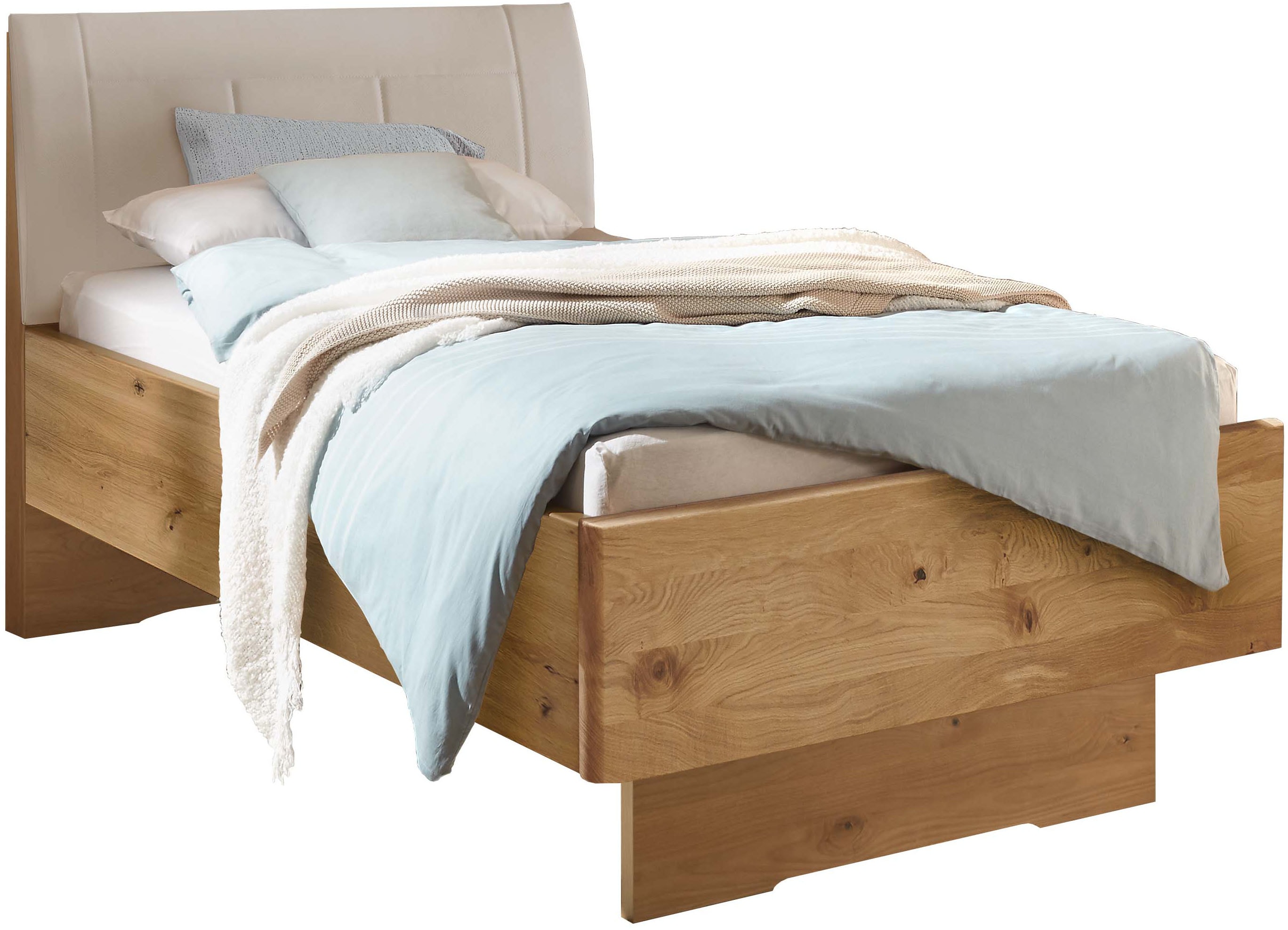 WIEMANN "Cardiff, Bettgestell, Bettrahmen, teilmassiv, mit Polsterkopfteil" Belastbarkeit 110/220 Kg, 4-fache höhenverstellbar, MADE IN GERMANY, Fußteil aus Massivholz, verschiedene Größen