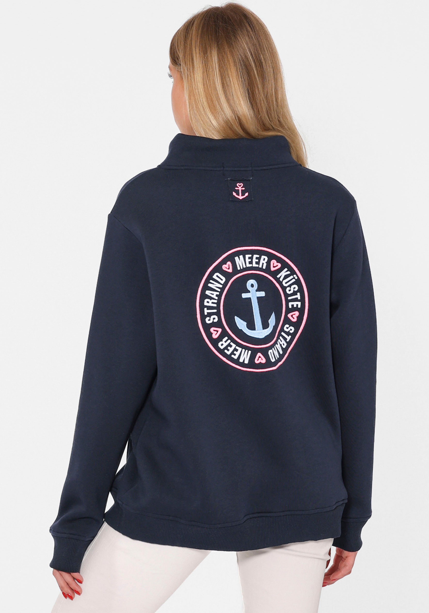 Thumbnail - Zwillingsherz Troyer ""Anker Kreis"", Regular Fit, mit Zipper, Stehkragen, Kordelzug, Stickerei am Rücken