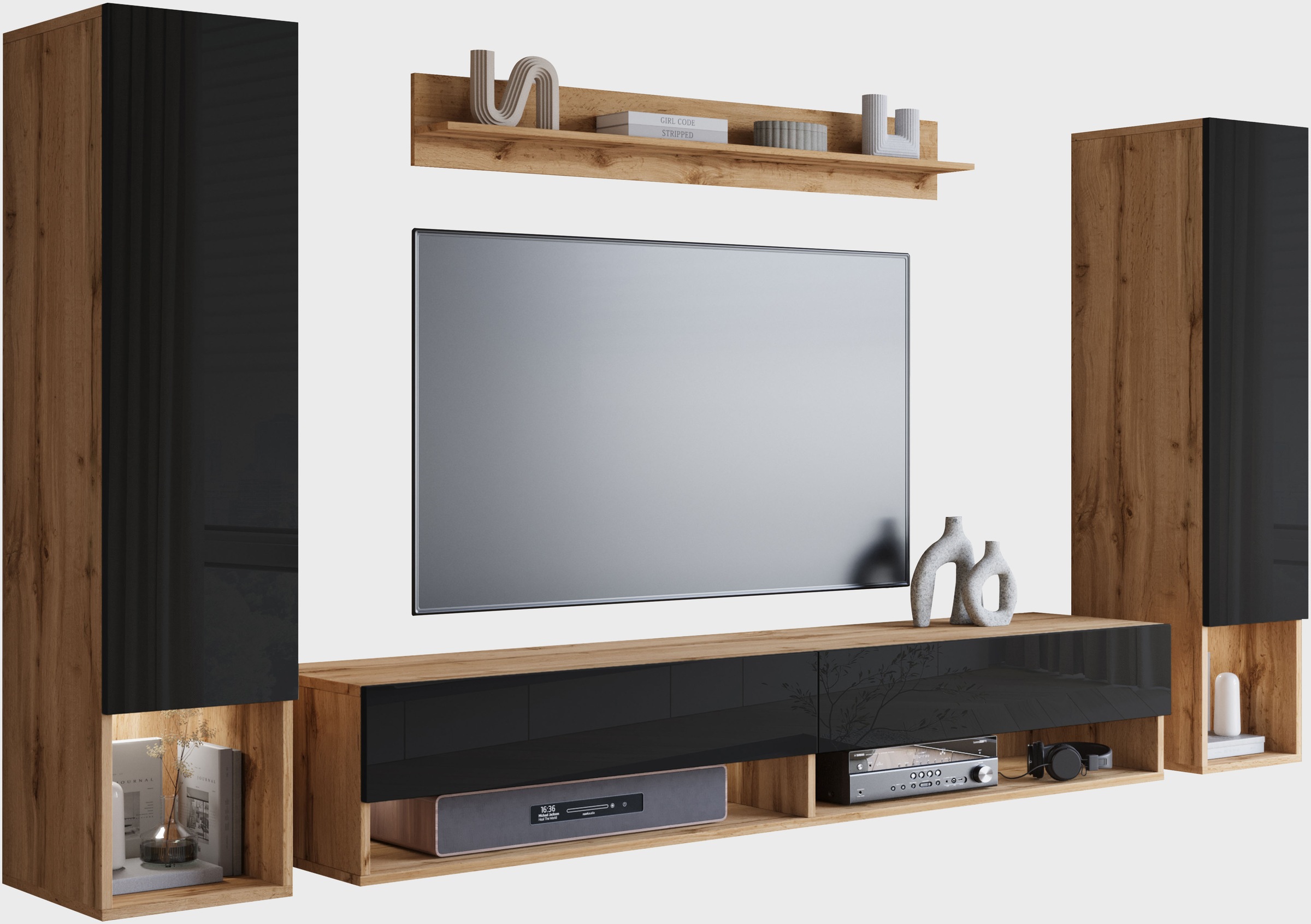 INOSIGN Wohnwand "AMADEO II" Komplett-Set, 4 Stk. tlg. Vitrine Türanschlag günstig online kaufen