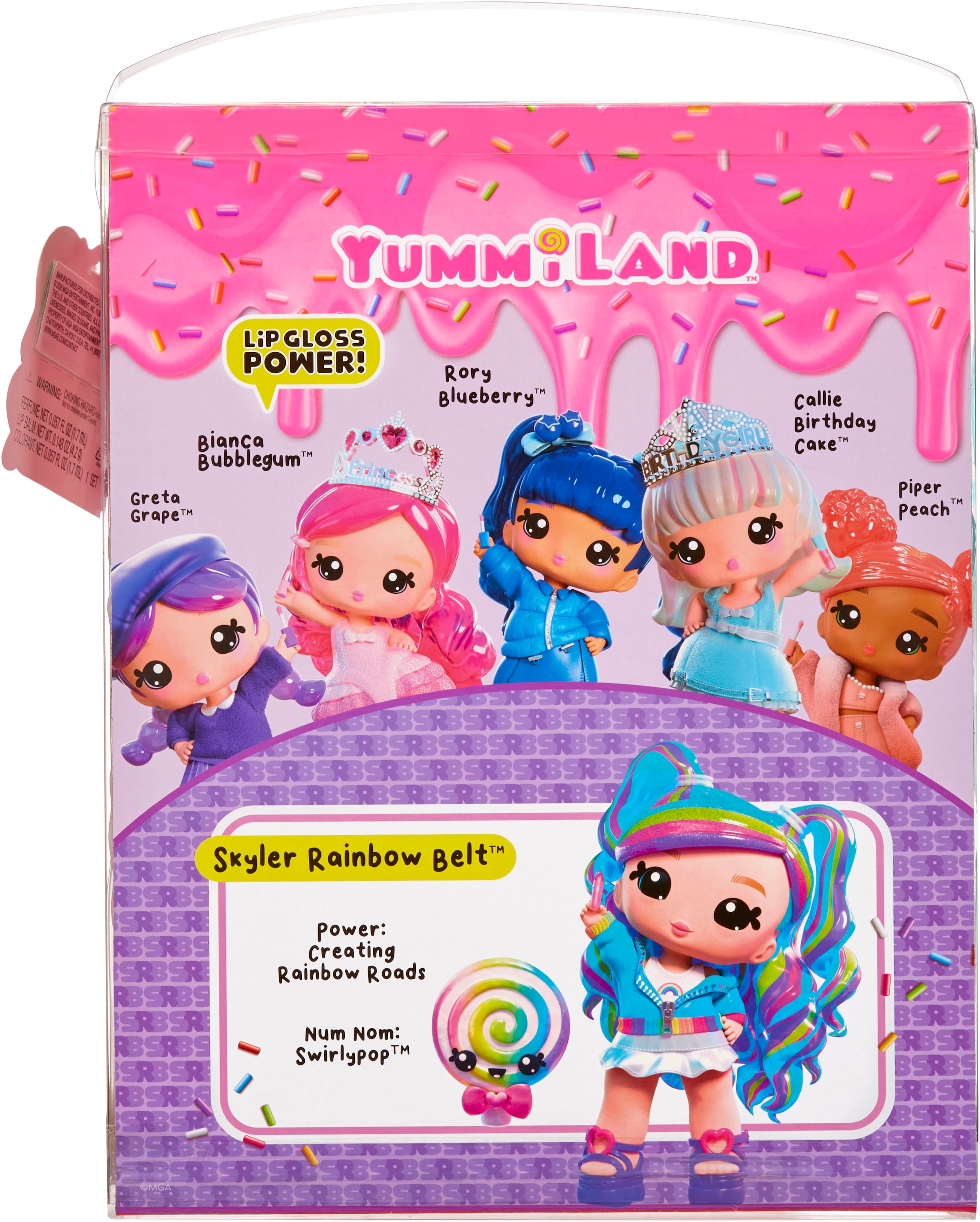 Anziehpuppe »Yummiland Large Doll + Lip Gloss Pet- Rainbow (Skyler Rainbow Belt)«, duftend
