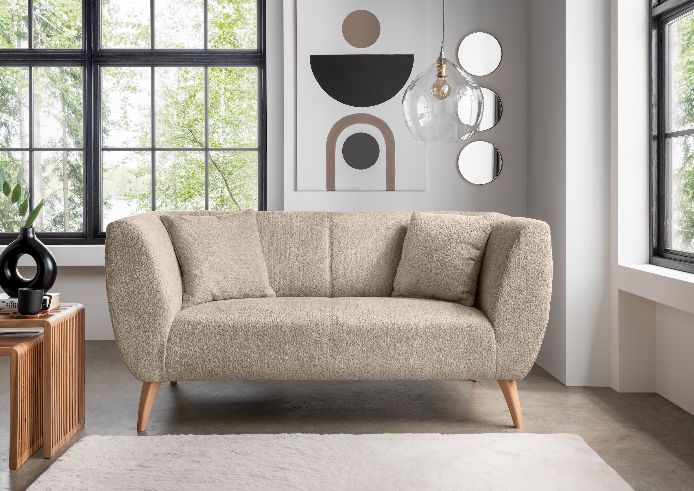 Home affaire 2-Sitzer "Colori modern und bequem, schmale Armlehnen, tolle Detailverarbeitung" zwei verschiedene Fußfarben wählbar