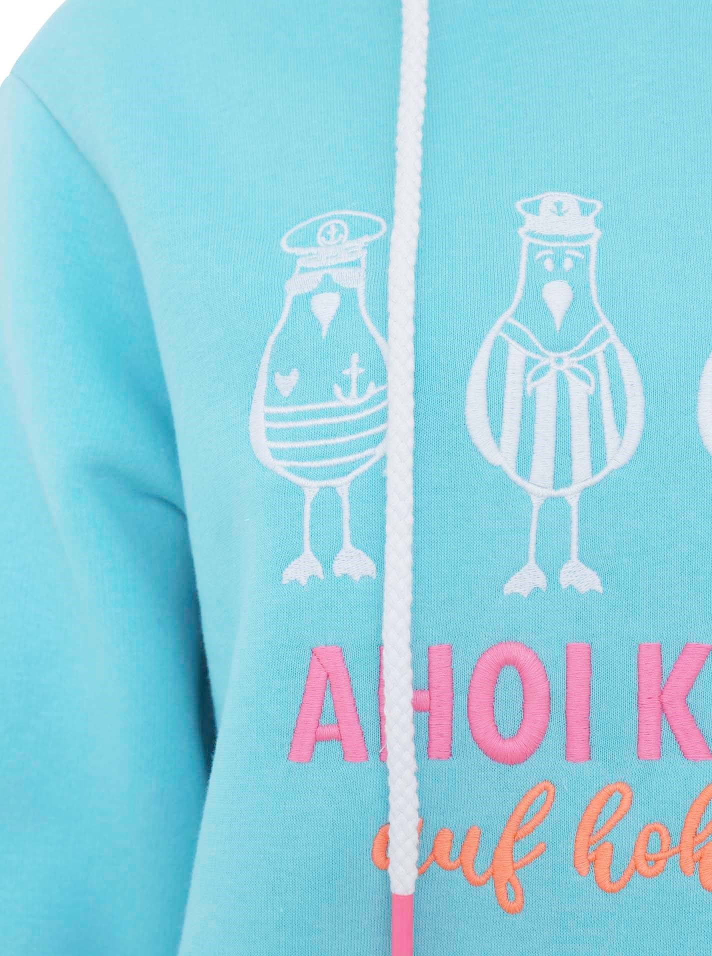 Thumbnail - Zwillingsherz Hoodie ""Ahoi Käptn"", mit maritimer Botschaft, lustigen Möwen, Kängurutaschen und Stickerei