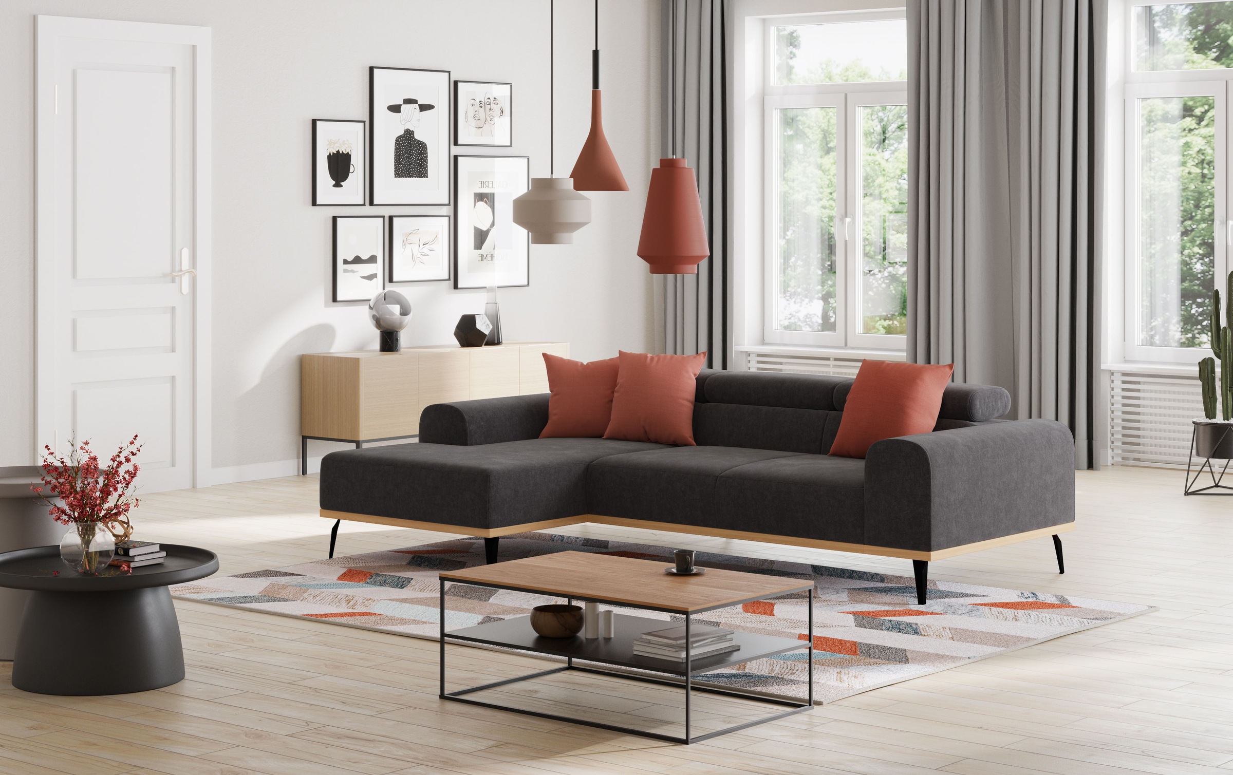 Places of Style Ecksofa »Carlo L-Form«, mit Kopfteilverstellung & Holz-Rahmenoptik, wahlweise Relaxfunktion