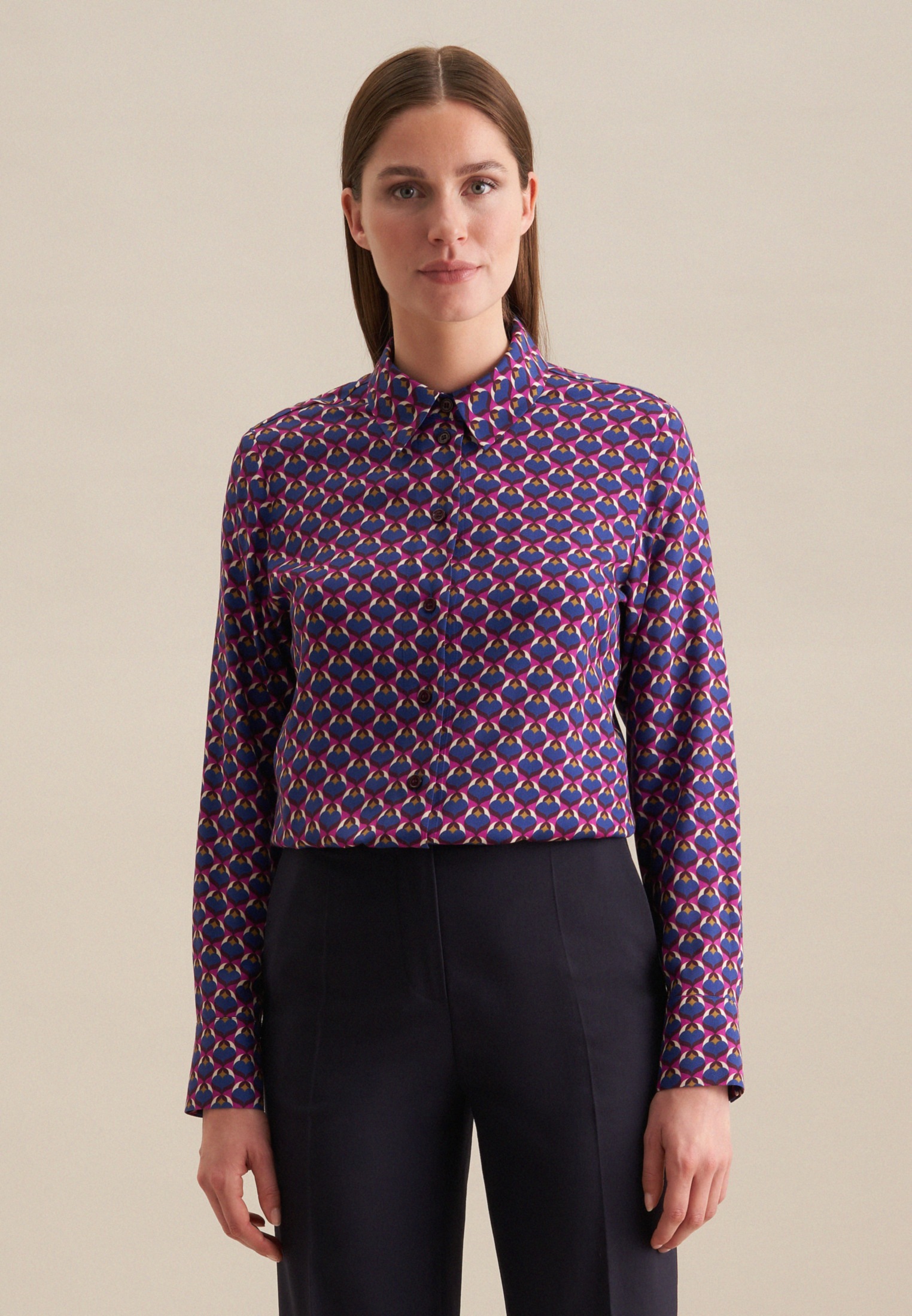 seidensticker Hemdbluse "Schwarze Rose" 1/1 Kragen Druck günstig online kaufen