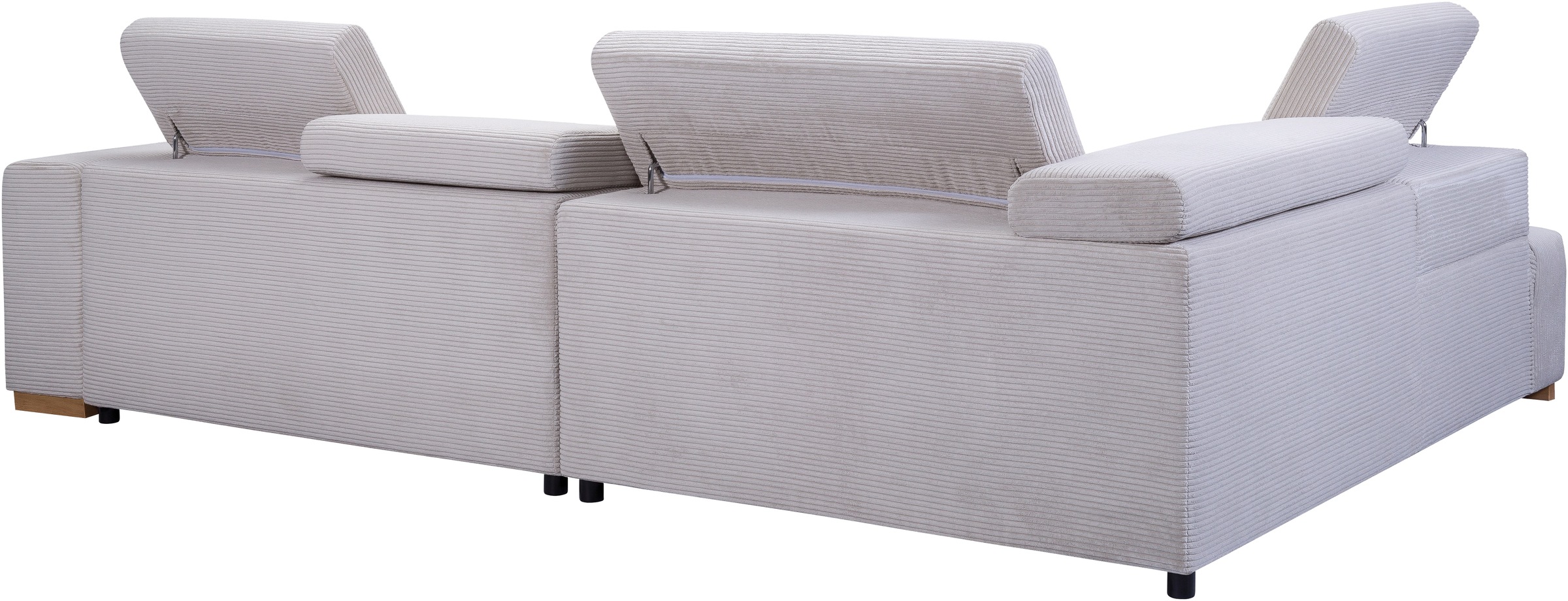 exxpo - sofa fashion Ecksofa »Elianos, hoher Sitzkomfort, aufwendige Kreuzsteppung im Sitz, L-Form«, Kopfteile & Sitztiefe verstellbar, mit Bettfunktion, Cord, beige