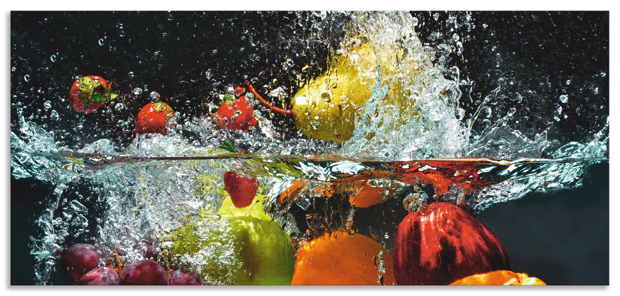 Artland Küchenrückwand »Spritzendes Obst auf dem Wasser«, (1 tlg.), Alu Spritzschutz mit Klebeband, einfache Montage
