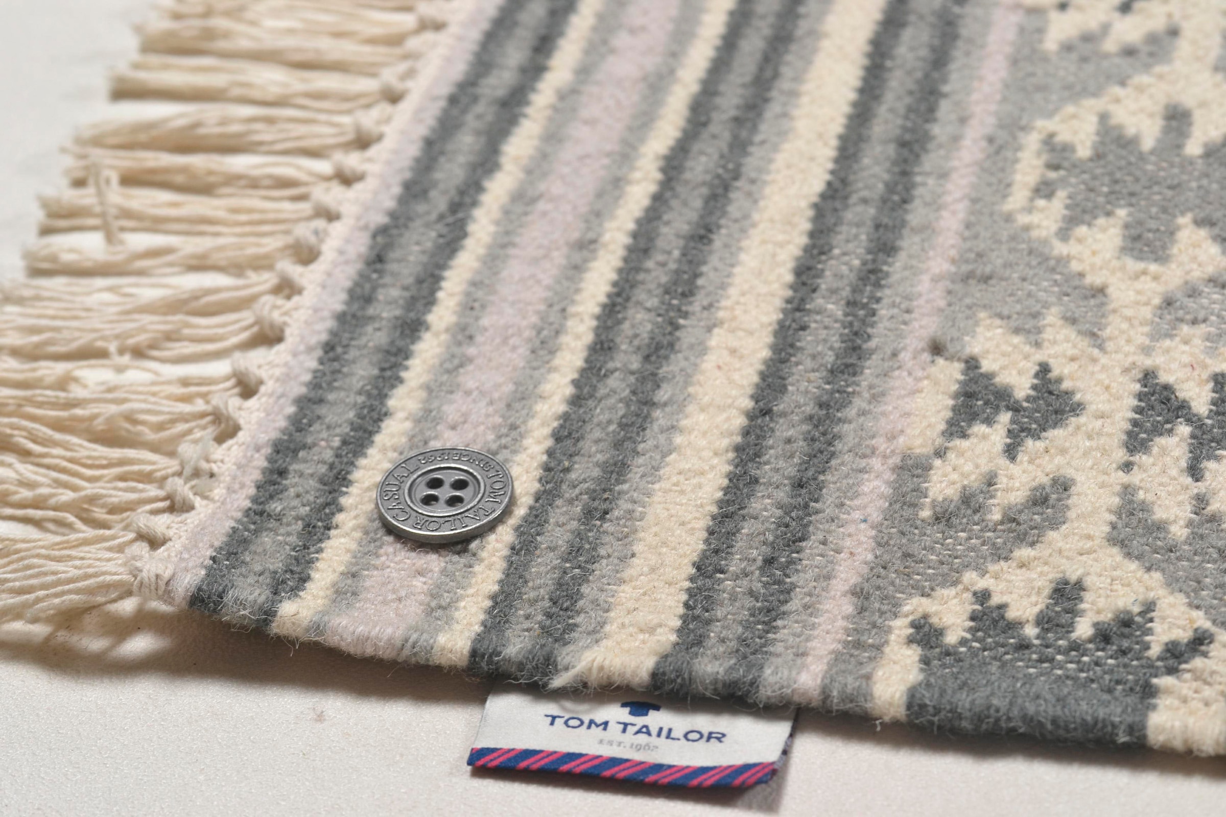 TOM TAILOR HOME Wollteppich »Kelim Colors I«, rechteckig, 5 mm Höhe, reine Wolle, robust und strapazierfähig, mit Fransen, Boho-Style